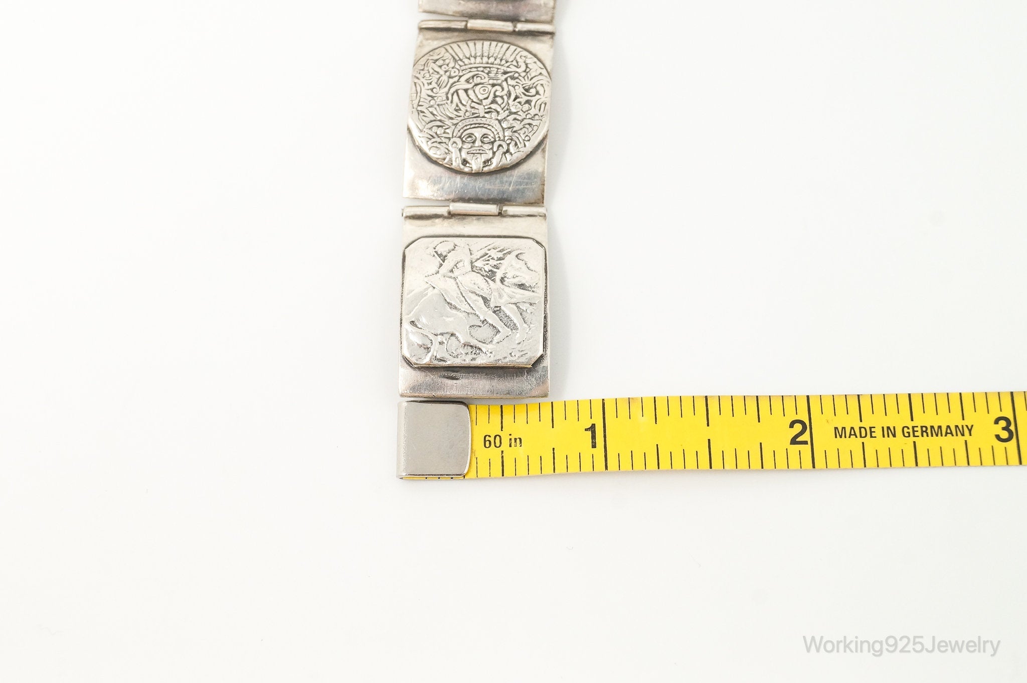 Vintage Mexico Aztec Pictures Sterling Silver Panel Bracelet