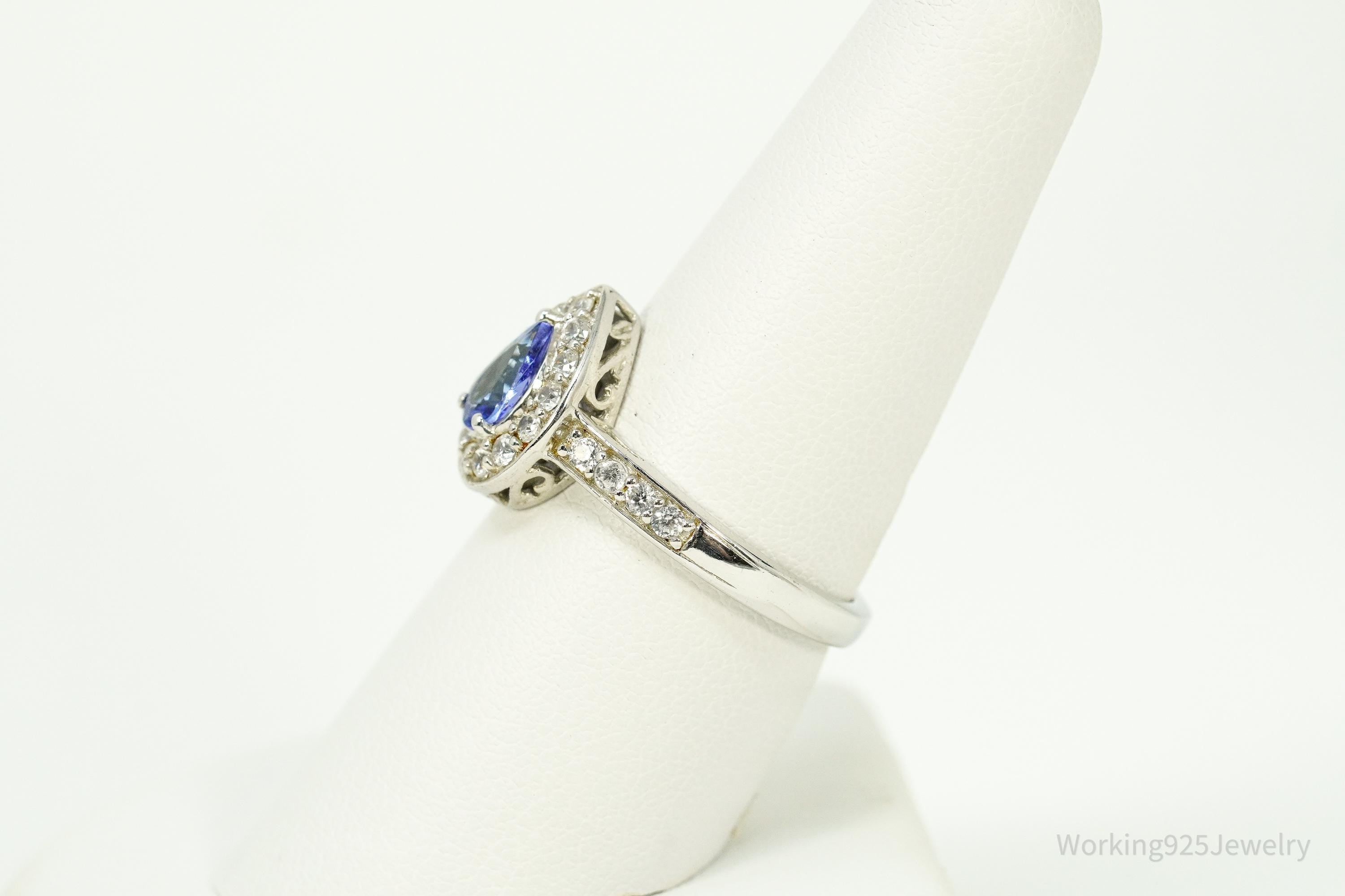 Tanzanite & White Zircon Rhodium Over Sterling Silver Ring - Size 8