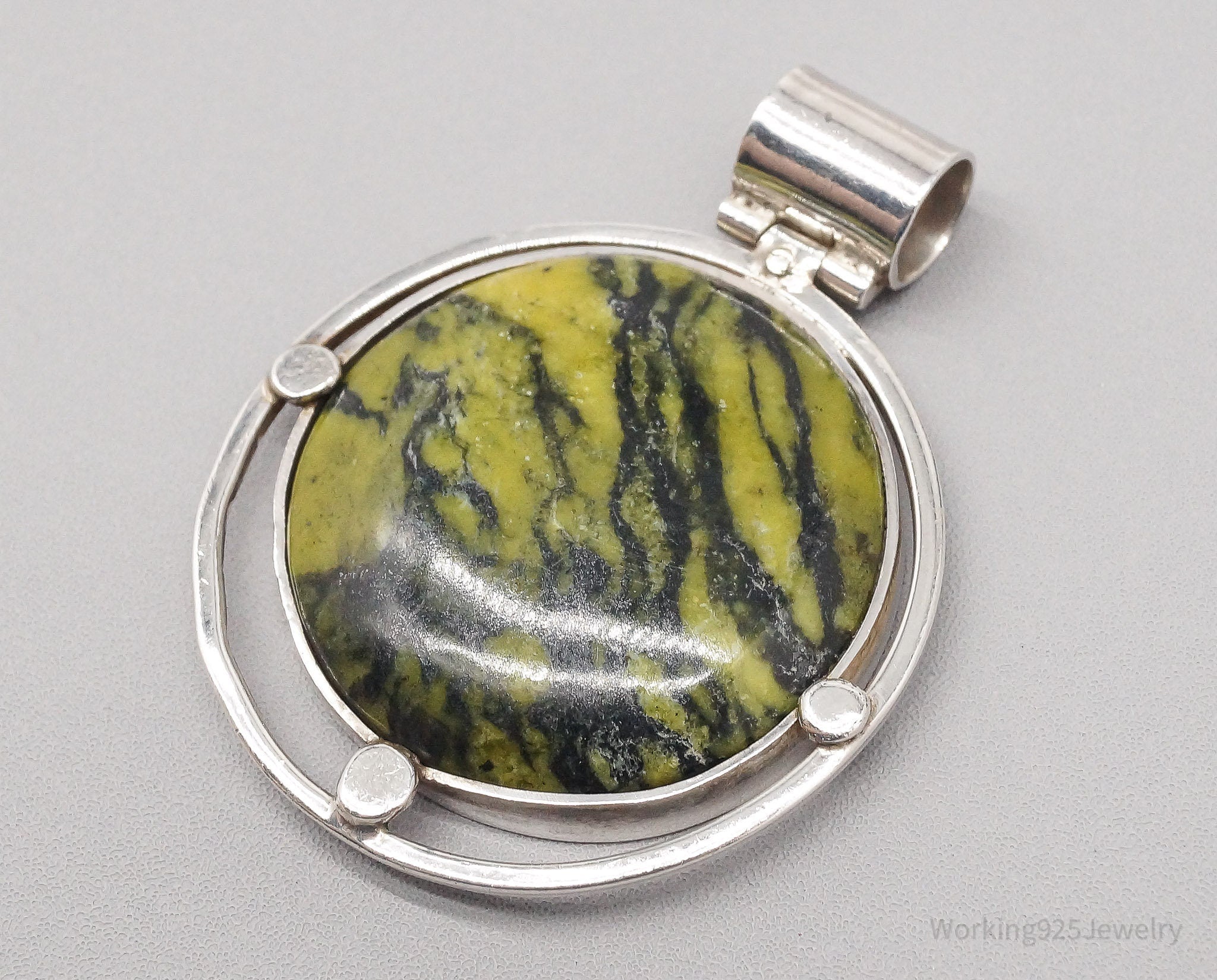 Vintage Large Turtle Jasper 950 Silver Necklace Pendant