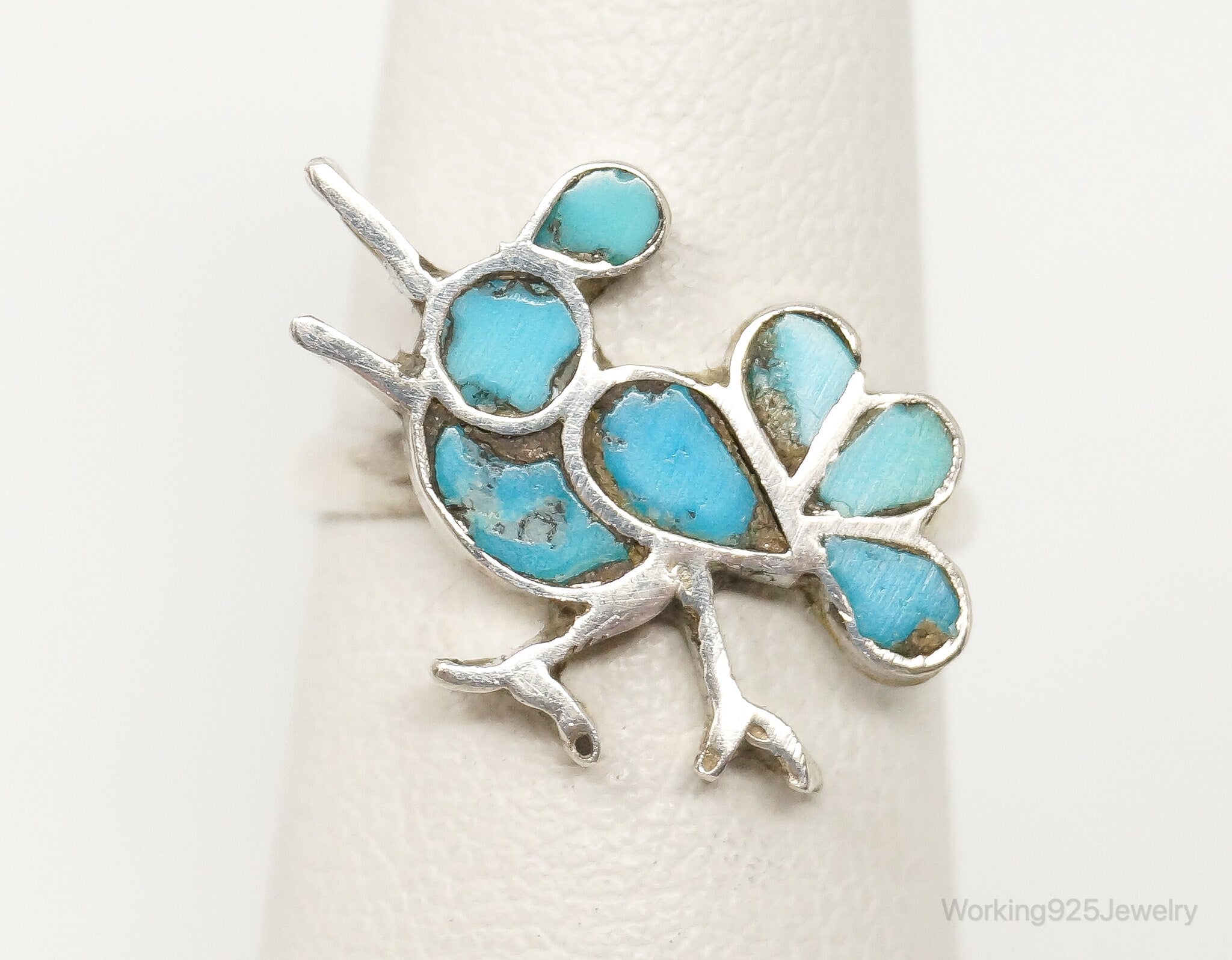 Vintage Native American Turquoise Peyote Bird Sterling Silver Ring SZ 5