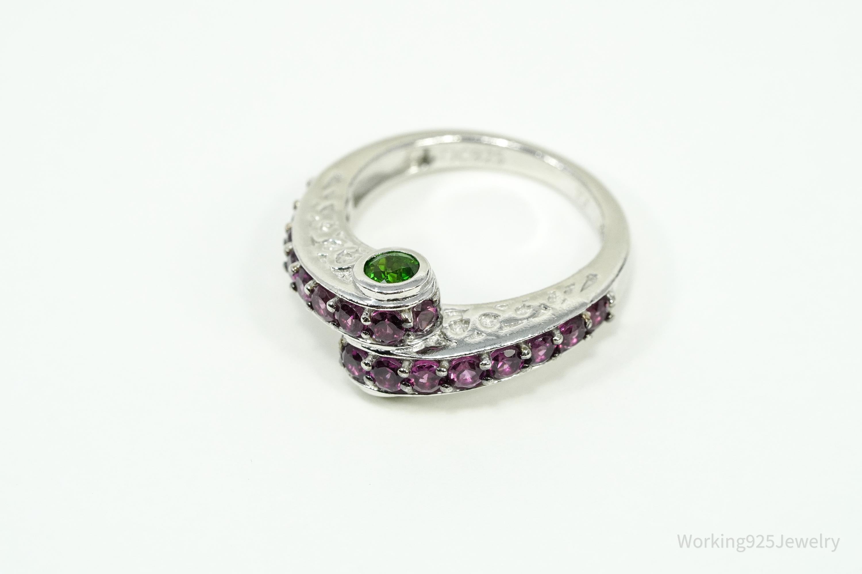 Rhodolite Garnet & Green Chrome Diopside Sterling Silver Ring - Size 8