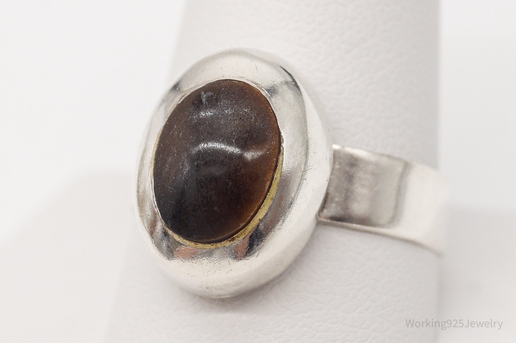 Vintage Mexico Tigers Eye Modernist Style Sterling Silver Ring - Size 11.25