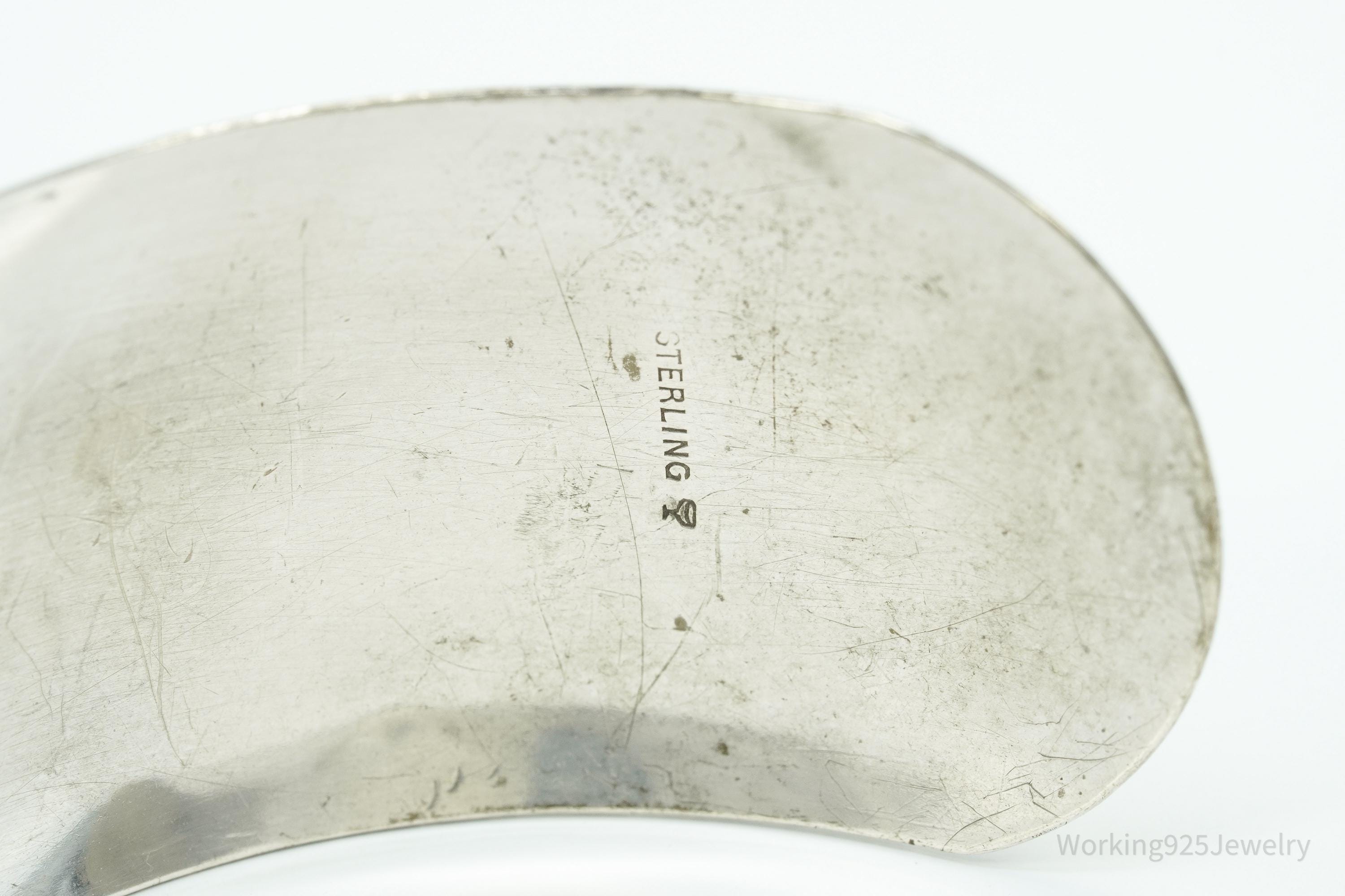 Antique Art Nouveau Floral Etched Sterling Silver Cuff Bracelet 7.25"