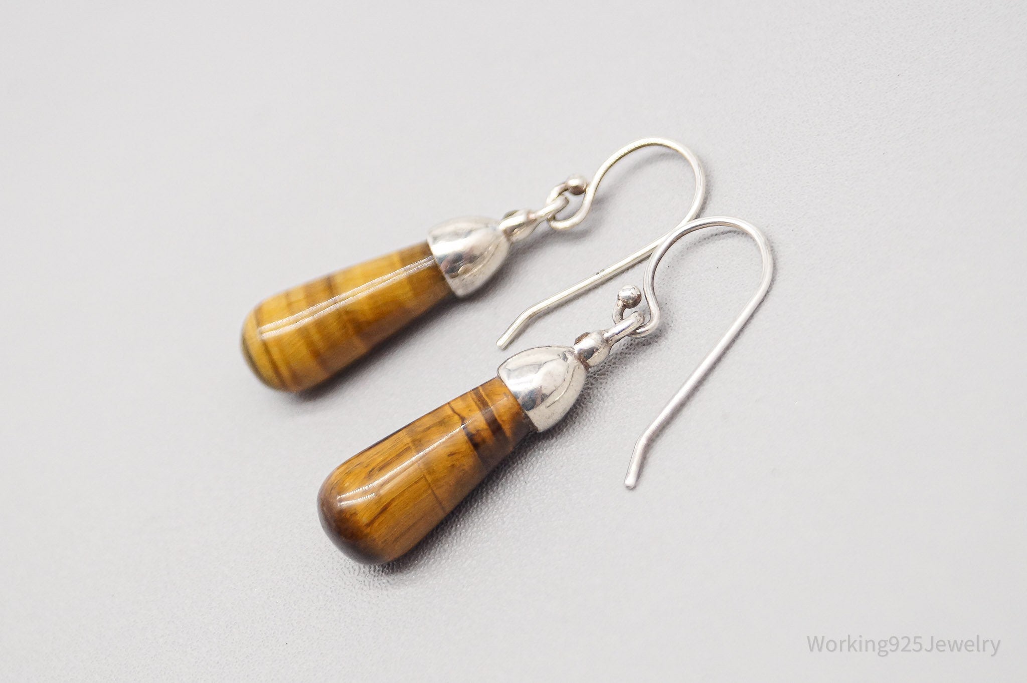 Vintage Tigers Eye Orange Crystal Sterling Silver Earrings