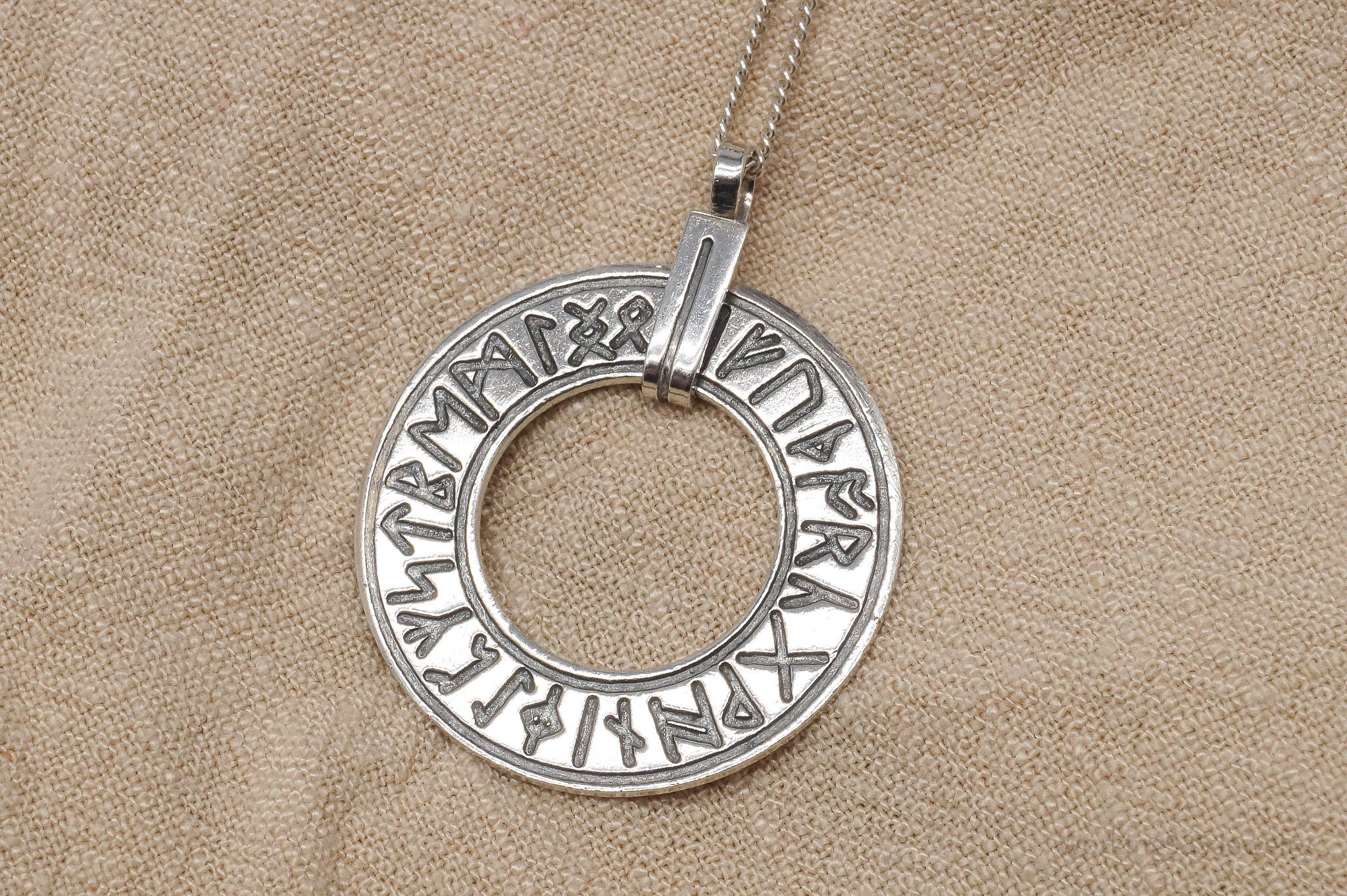 Vintage Viking Runes Sterling Silver Necklace - 31"