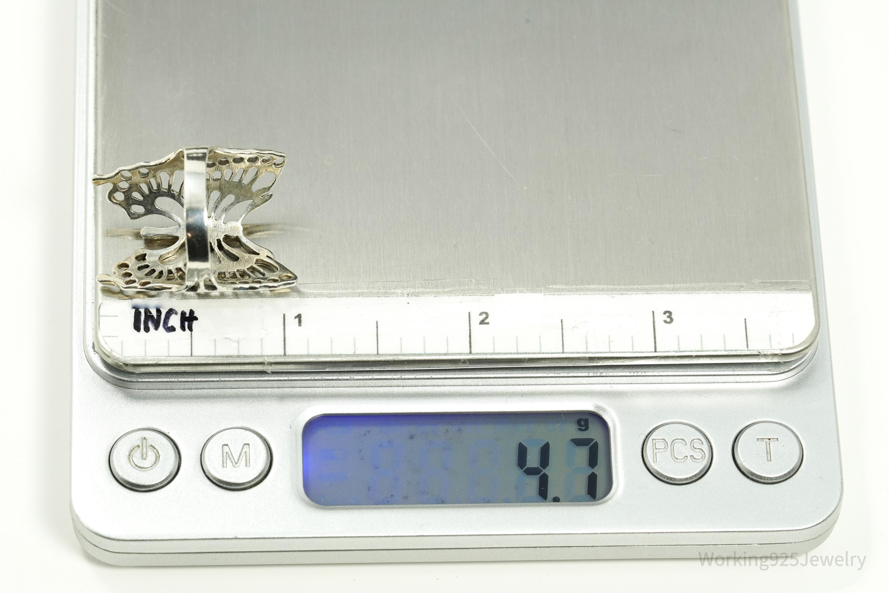 Vintage Large Butterfly Sterling Silver Ring - Size 7.75