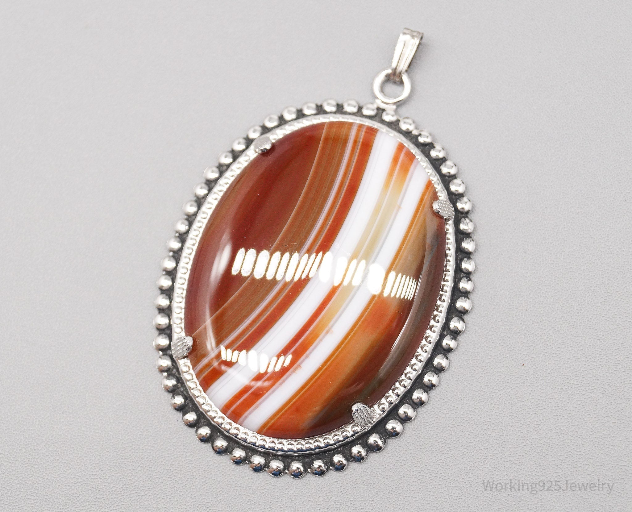 Vintage Large Red Lace Agate Sterling Silver Pendant