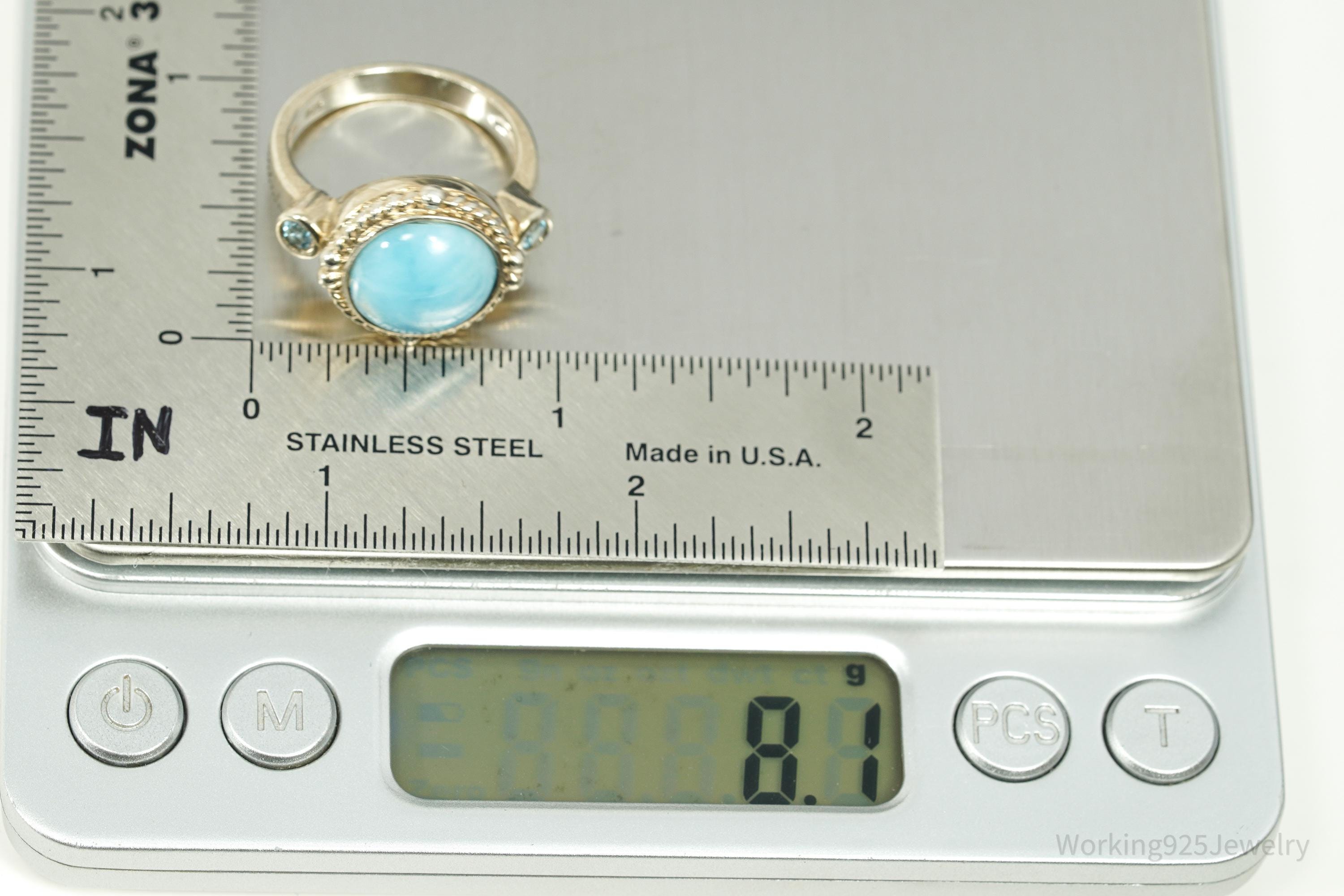 Vintage Blue Larimar & Blue Topaz Sterling Silver Ring - Size 9