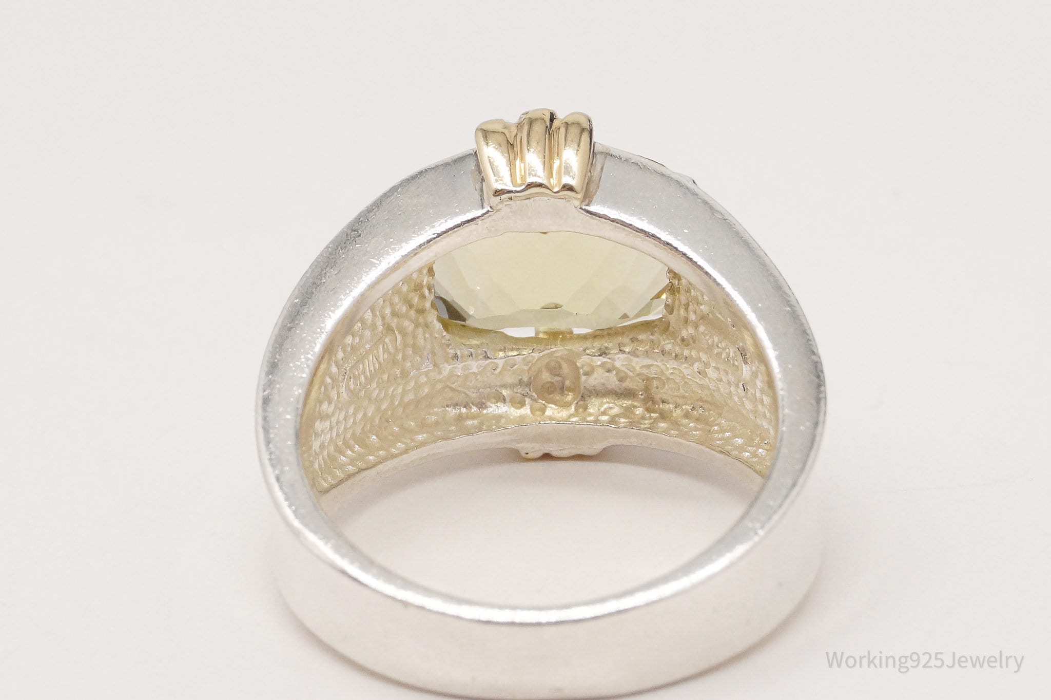 Vintage Large Lemon Quartz Gold Vermeil Sterling Silver Ring - Size 8.75