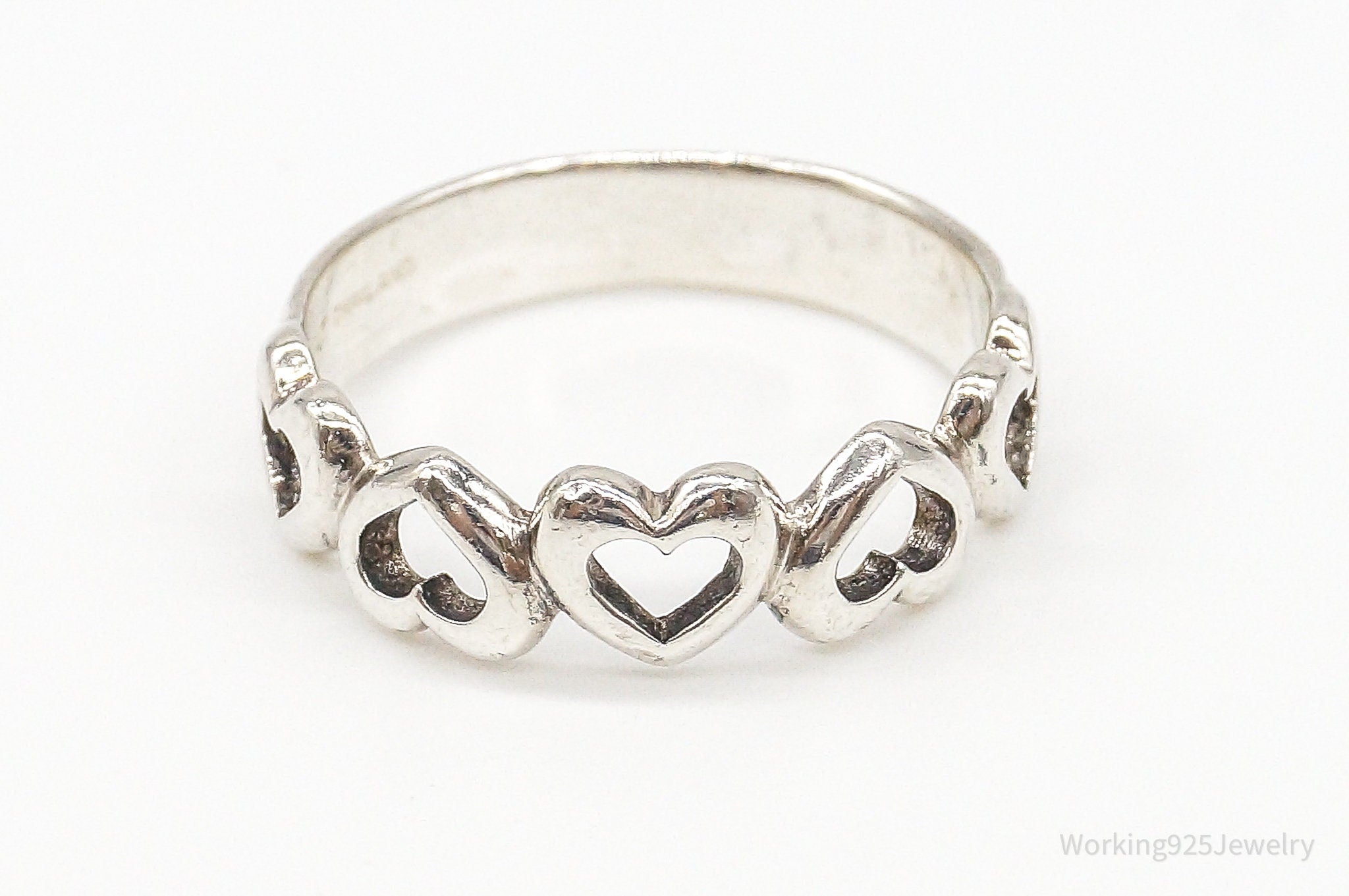 Vintage Open Hearts Sterling Silver Band Ring - Size 8.25