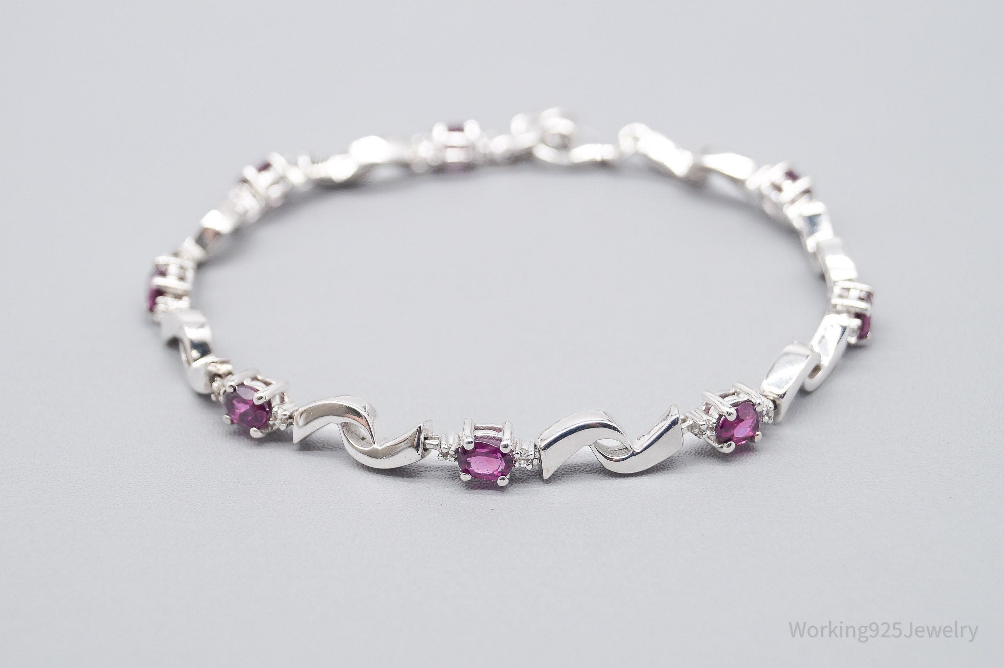 JTV TGGC Pink Tourmaline & White Topaz Sterling Silver Bracelet 8"