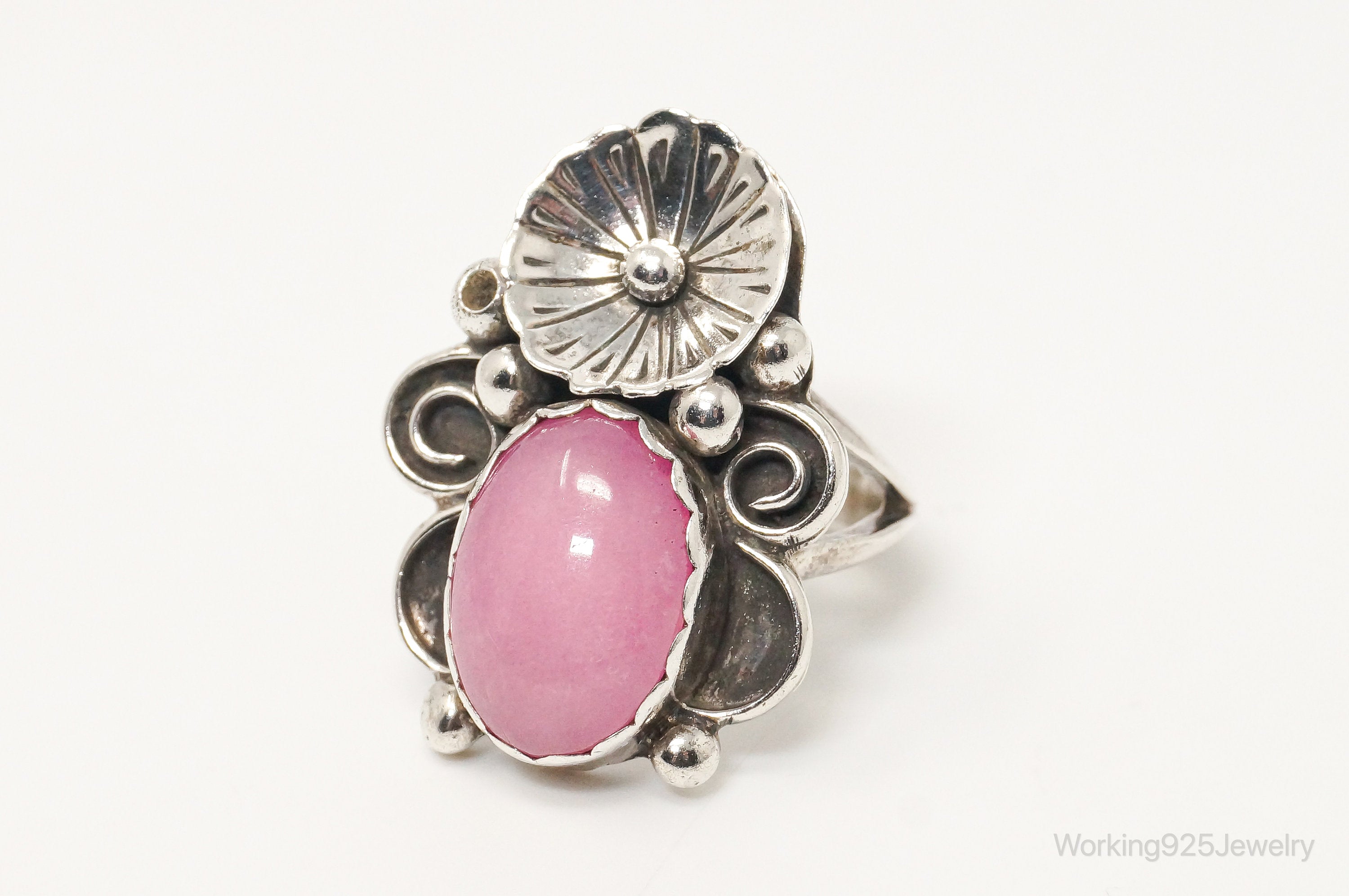 Vintage Native American Unsigned Pink Gemstone Sterling Silver Ring - Sz 6