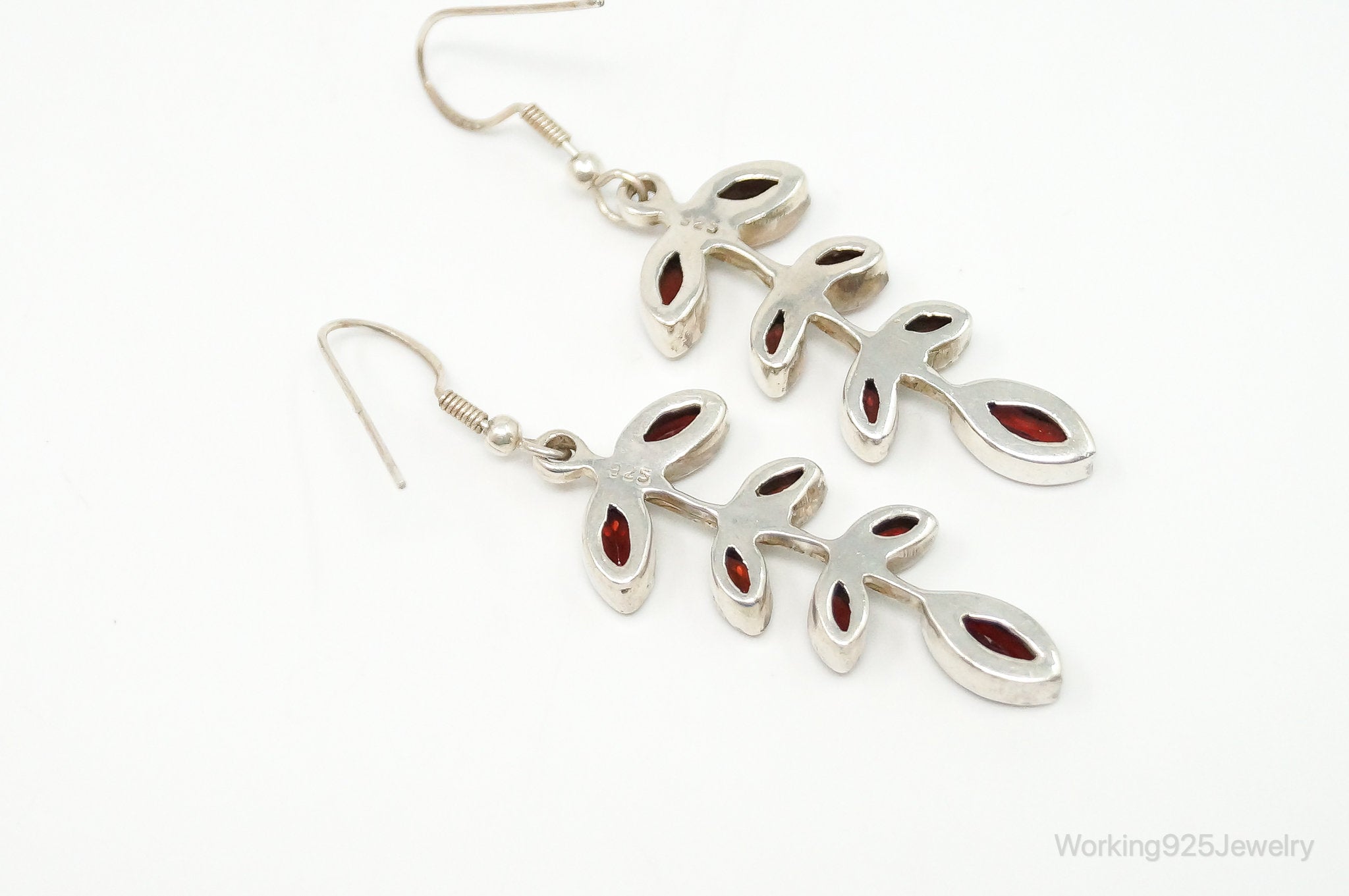 Vintage Garnet Vine Leaves Sterling Silver Earrings