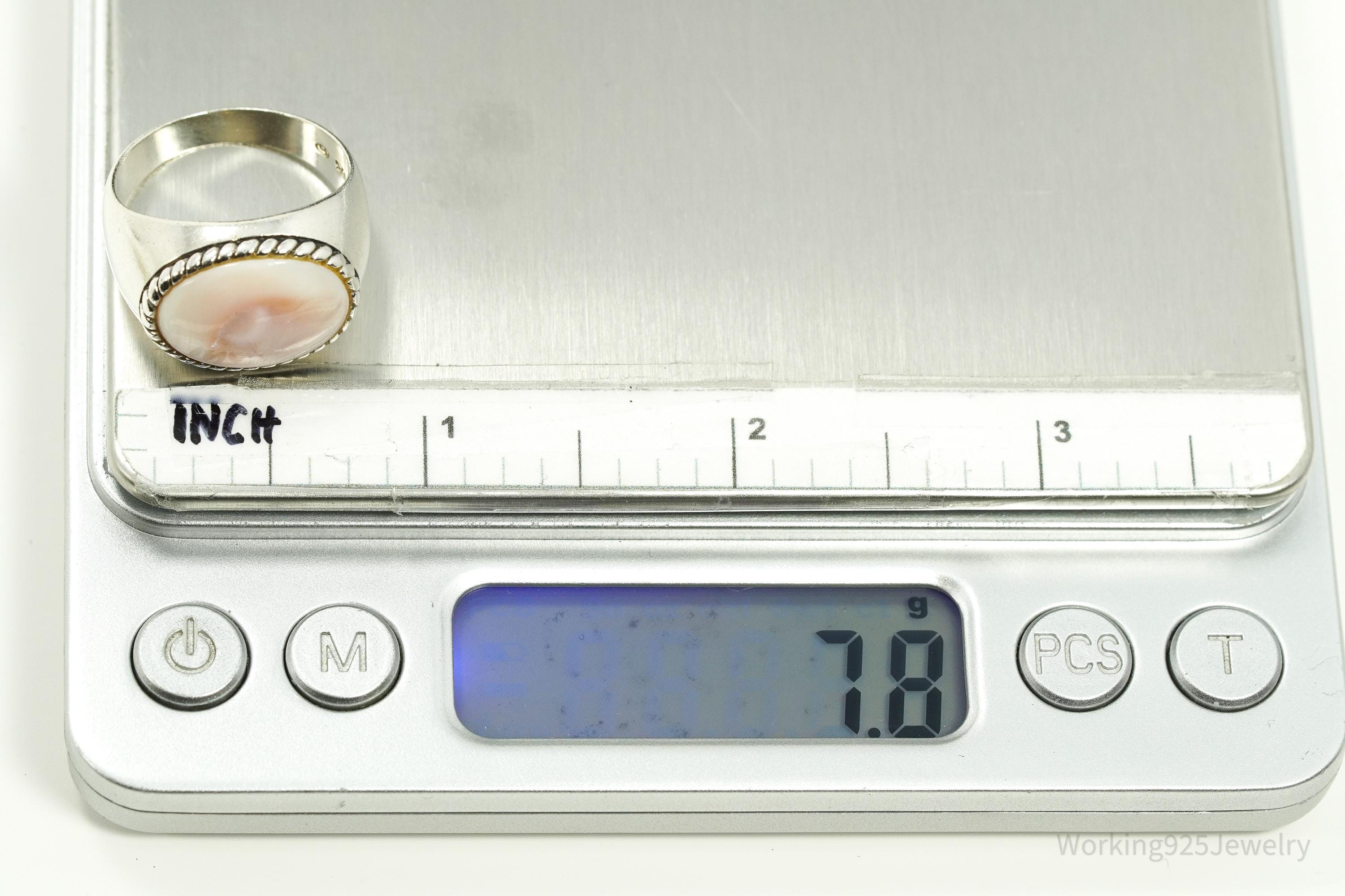 Vintage Pink Mother Of Pearl Sterling Silver Ring - Size 9