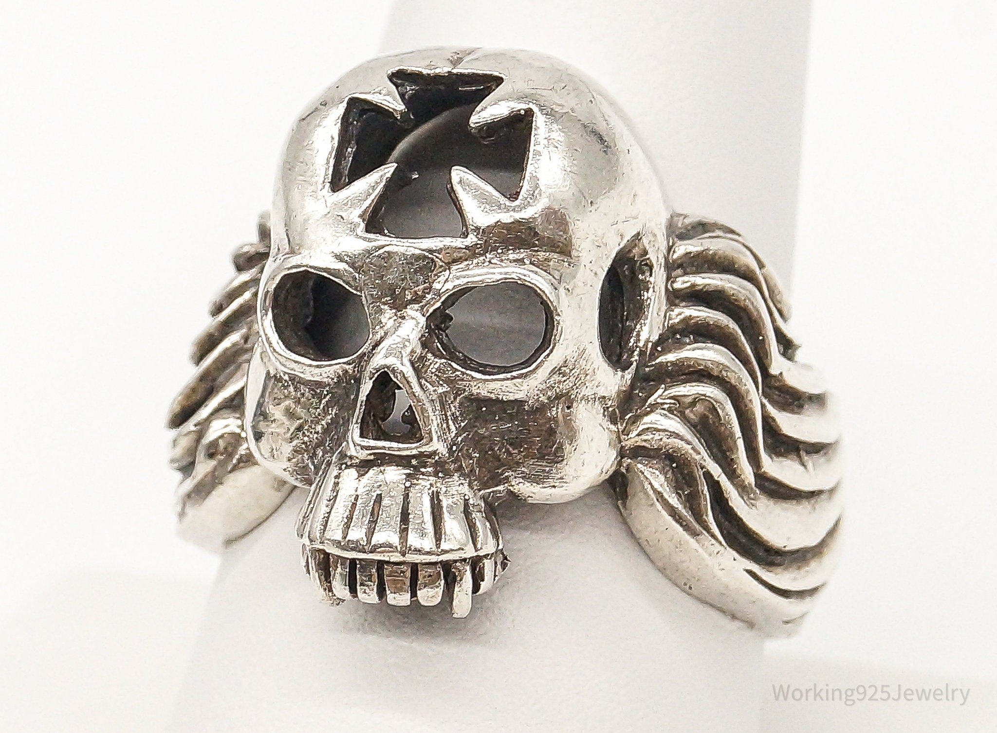 Vintage Skull & Wings Sterling Silver Ring - Size 9.5