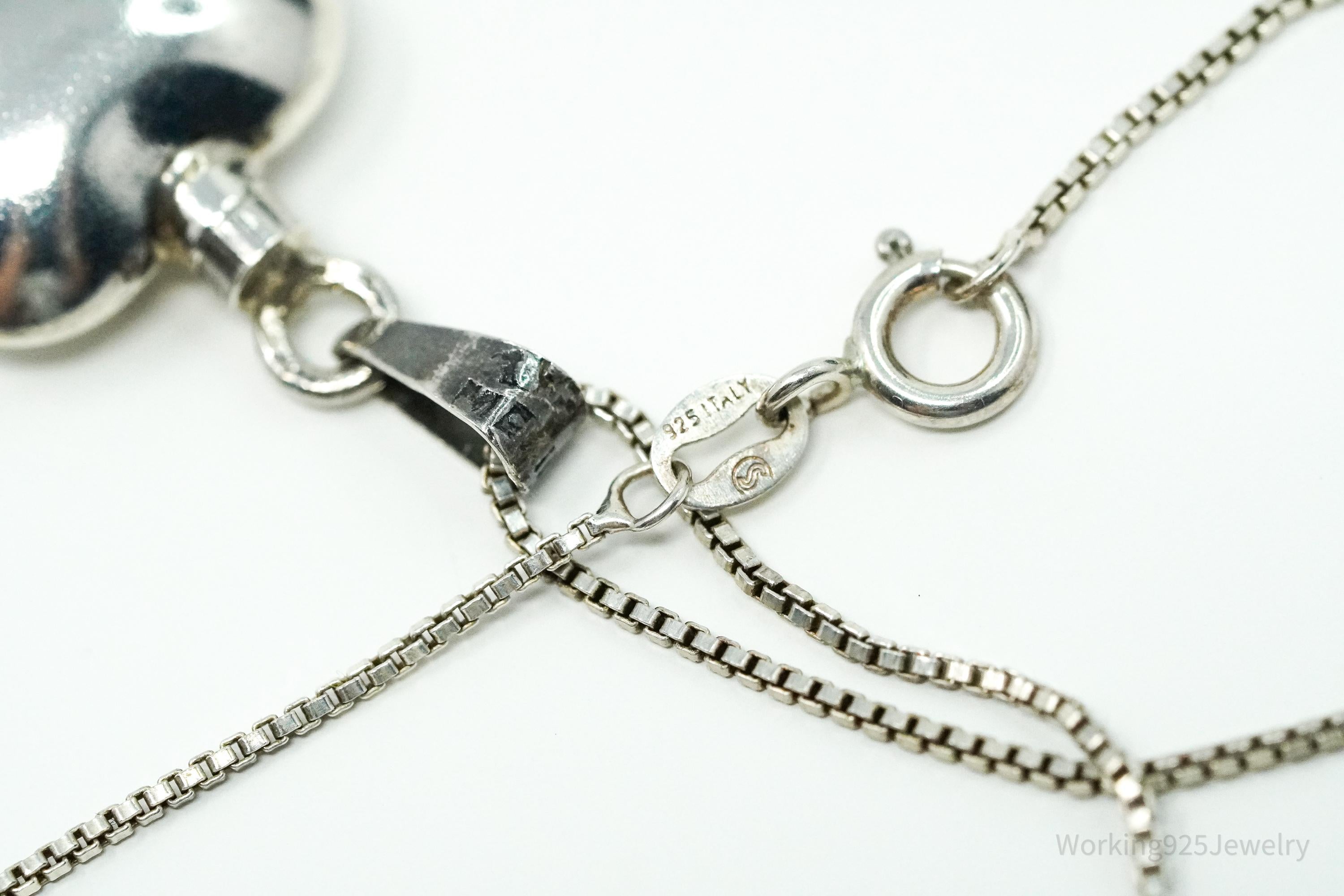 Vintage Mexican Heart Perfume Poison Bottle Sterling Silver Chain Necklace 20"