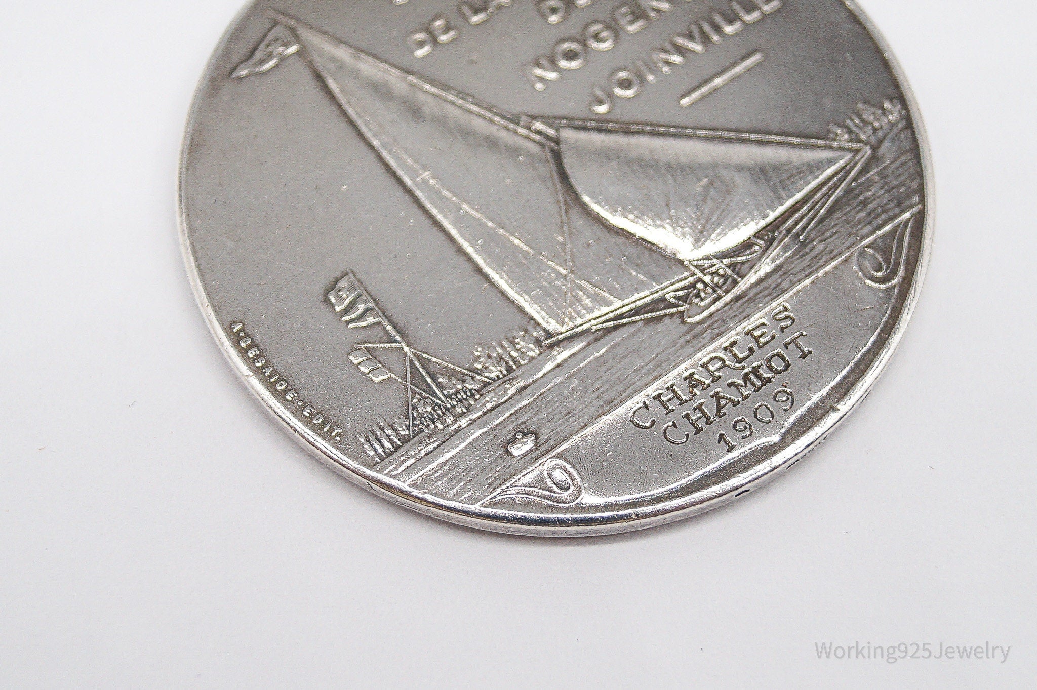 RARE Large Antique 1909 Nogent Joinville Sailing Society France Silver Medal