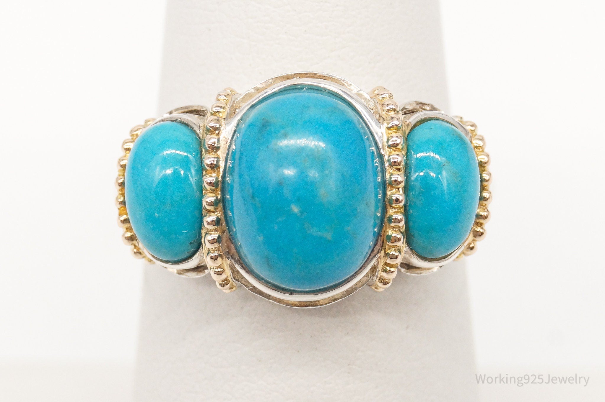 Vintage Turquoise Gold Vermeil Sterling Silver Ring - Size 6