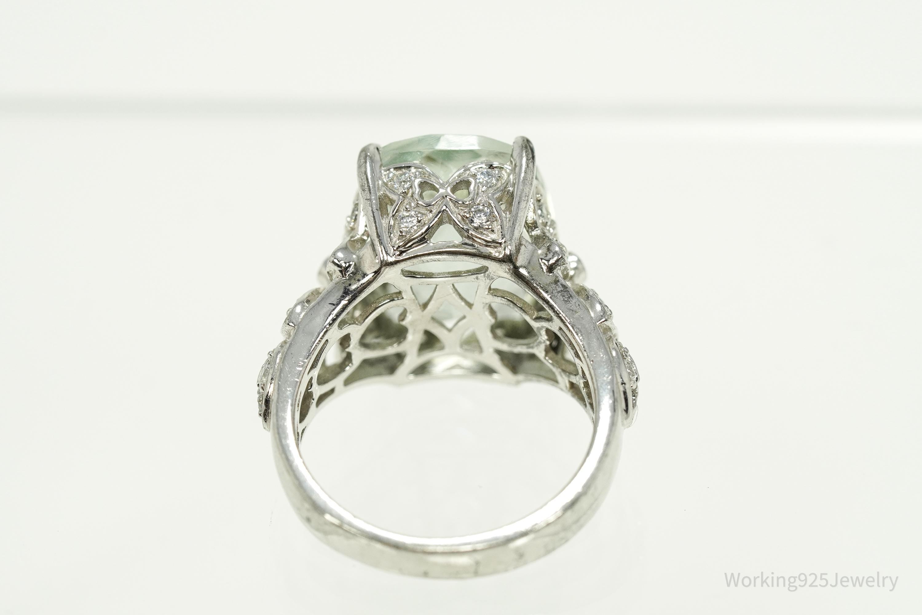 Vintage Prasiolite & Cubic Zirconia Sterling Silver Ring - Size 7.25
