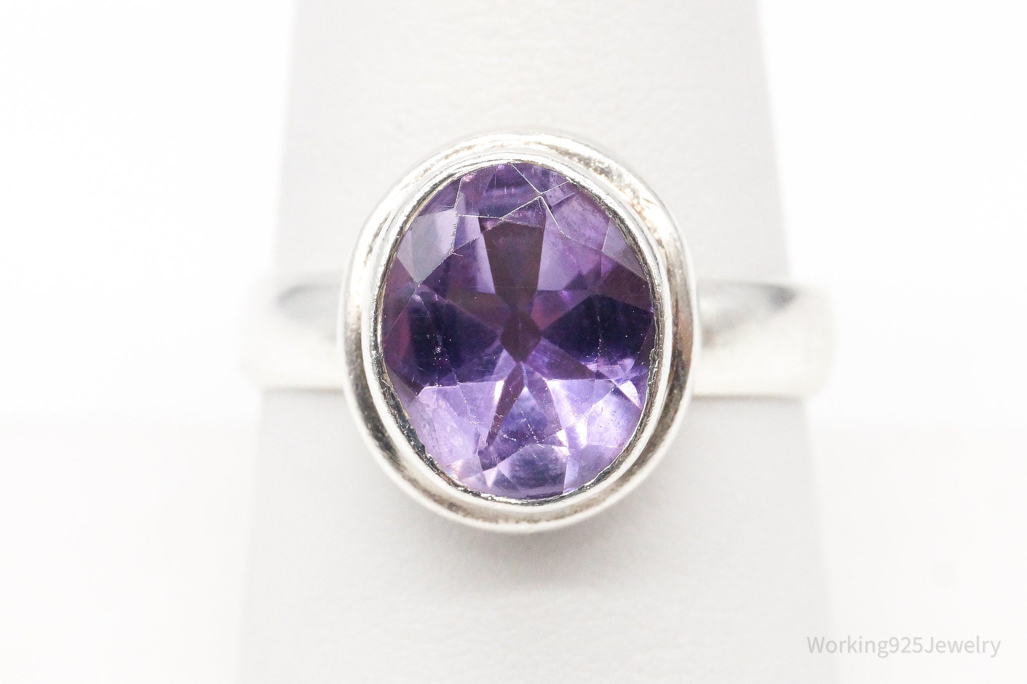 Vintage Large Amethyst Sterling Silver Ring - Size 8.75