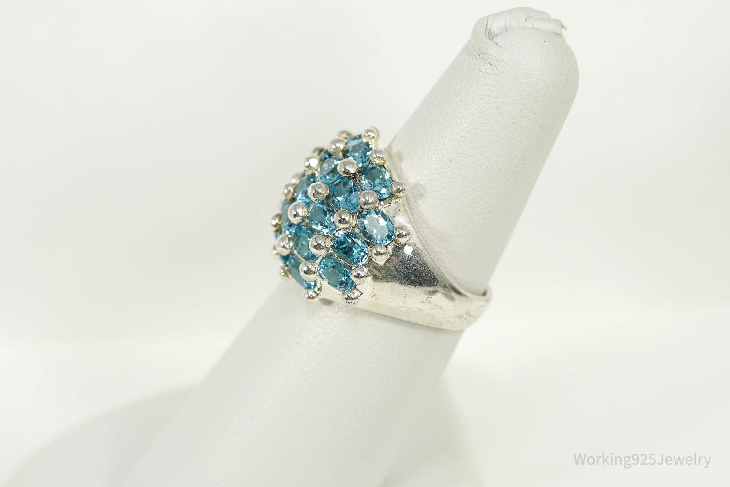 Vintage Blue Topaz Cluster Sterling Silver Ring - Size 6.25
