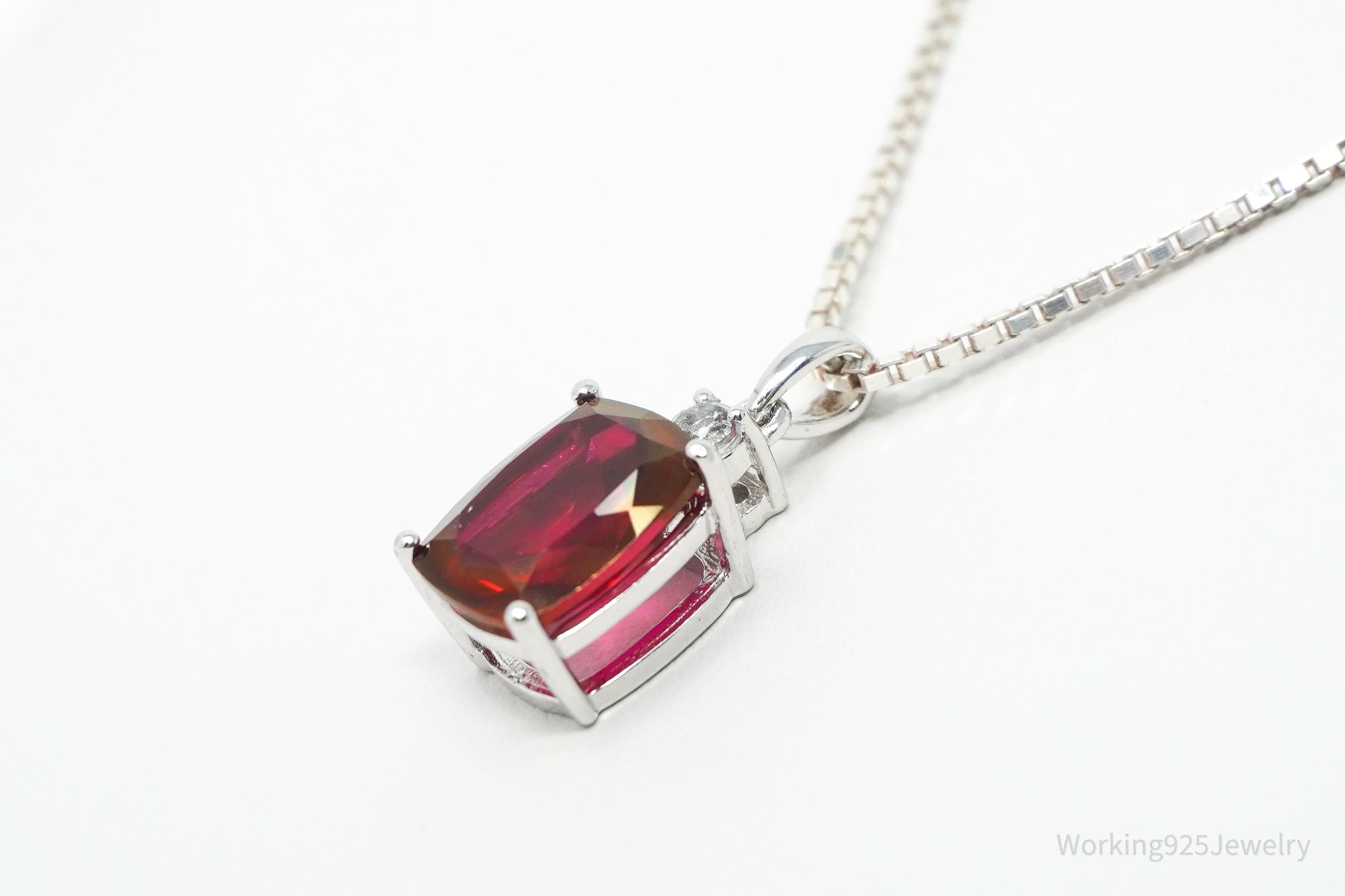 JTV's TGGC Created Ruby & White Topaz Sterling Silver Necklace 15"