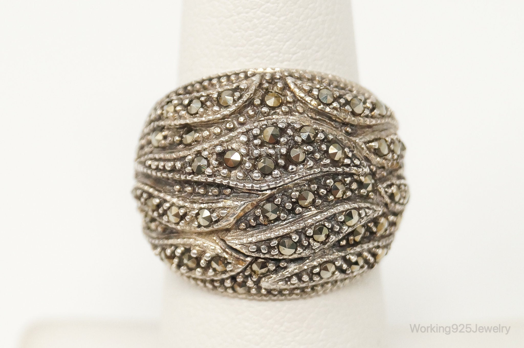 Vintage Marcasite Sterling Silver Dome Ring Size 6.75