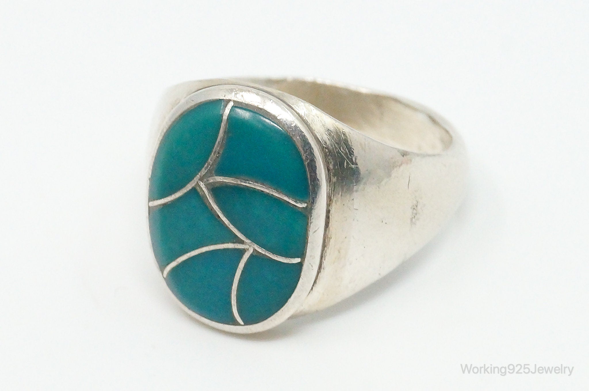 Vintage Native American DB Turquoise Sterling Silver Ring SZ 10.5