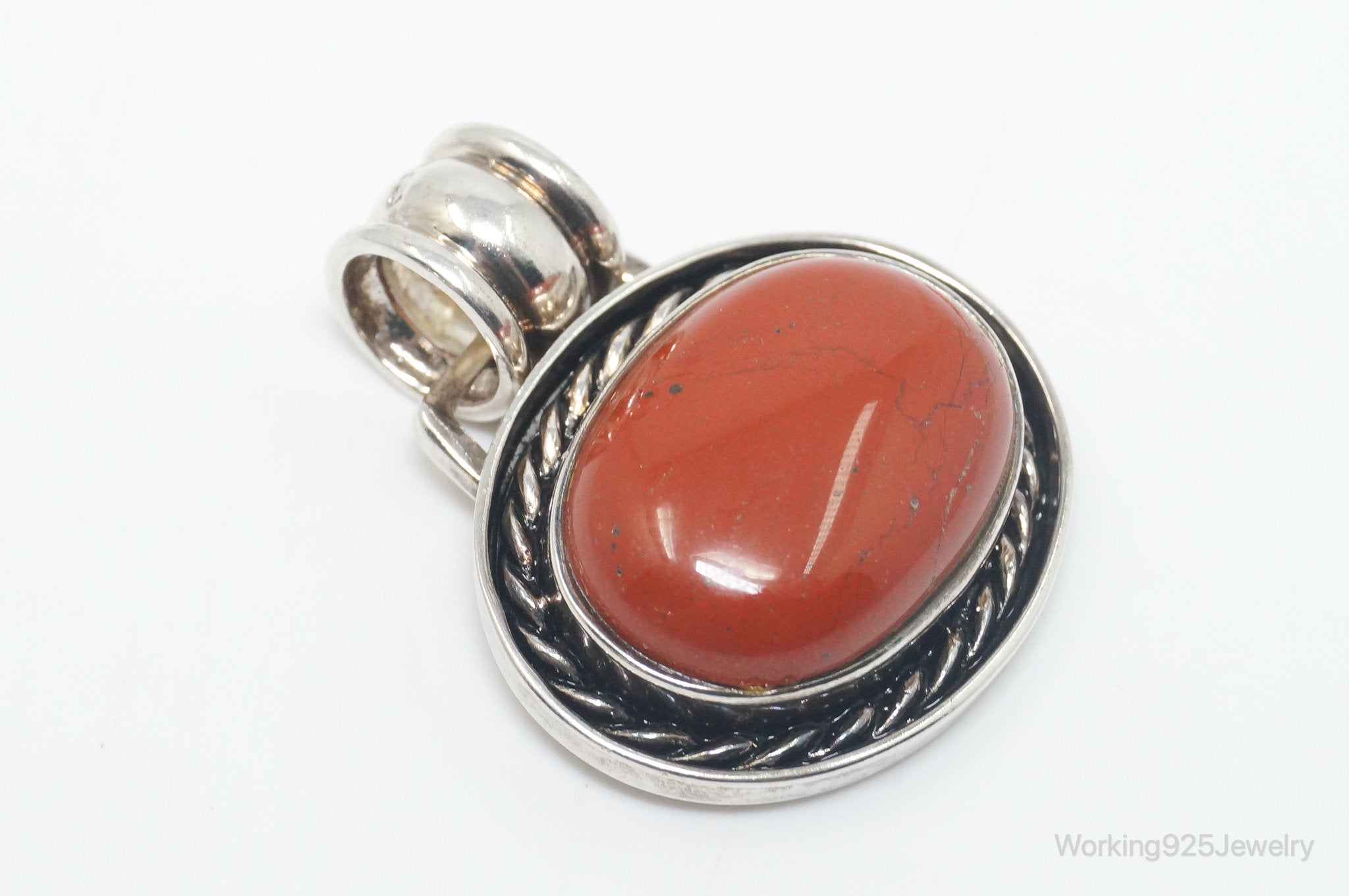 Vintage Large Designer DBJ Red Jasper Sterling Silver Necklace Pendant