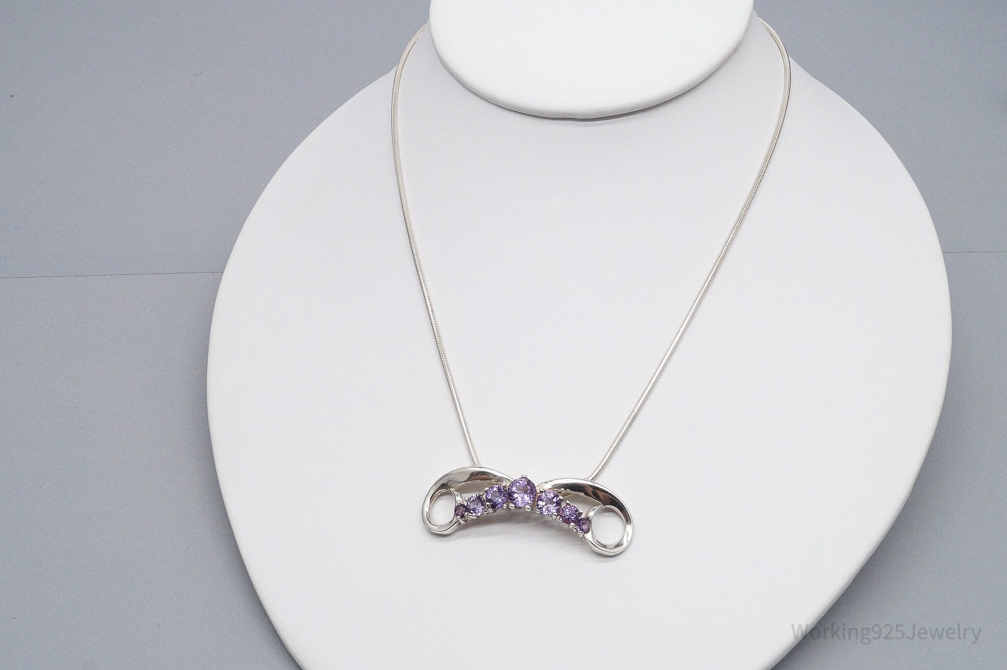 Vintage Amethyst Sterling Silver Chain Necklace 16"