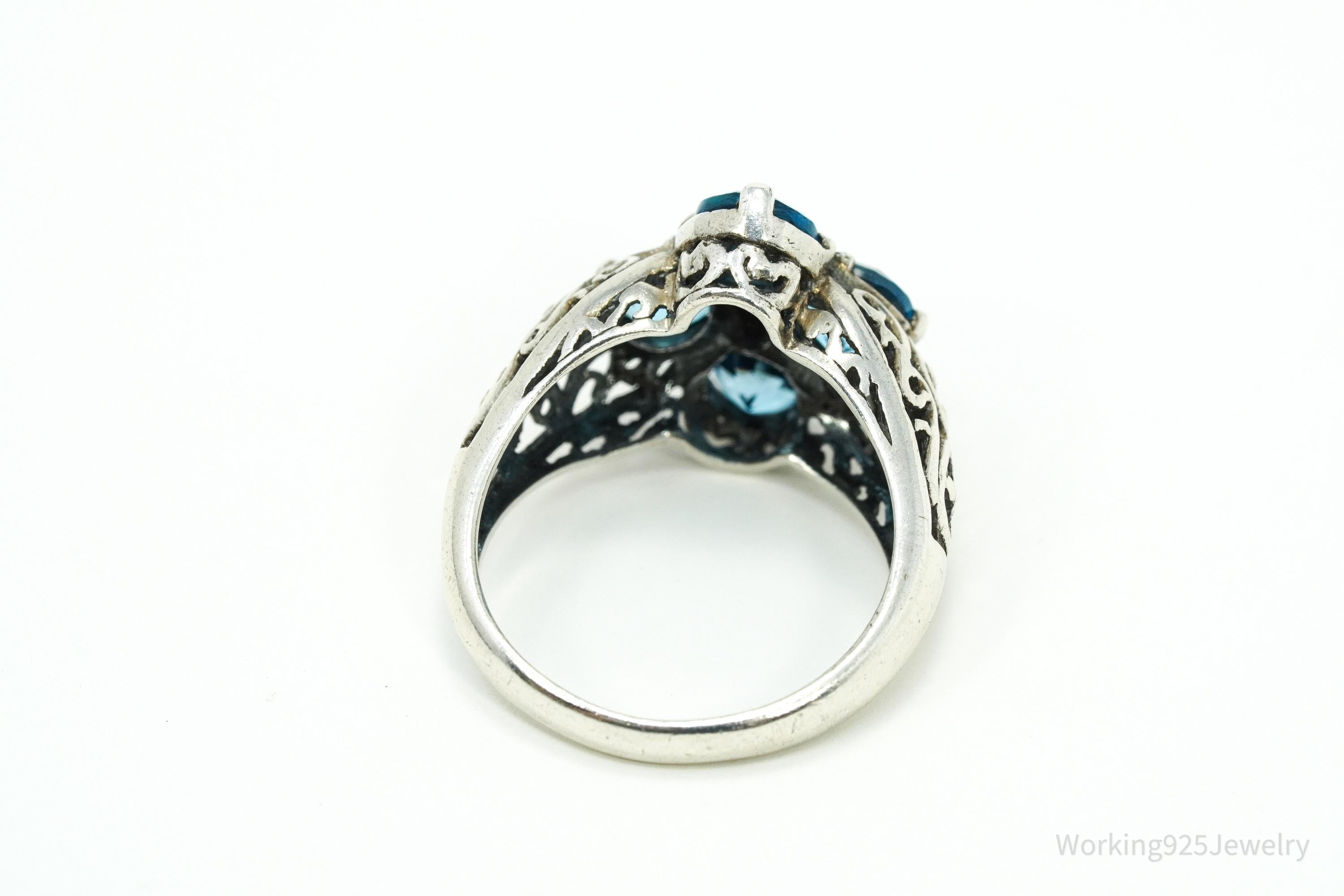 Vintage Designer CNA Blue Topaz Sapphire Sterling Silver Ring - Size 6