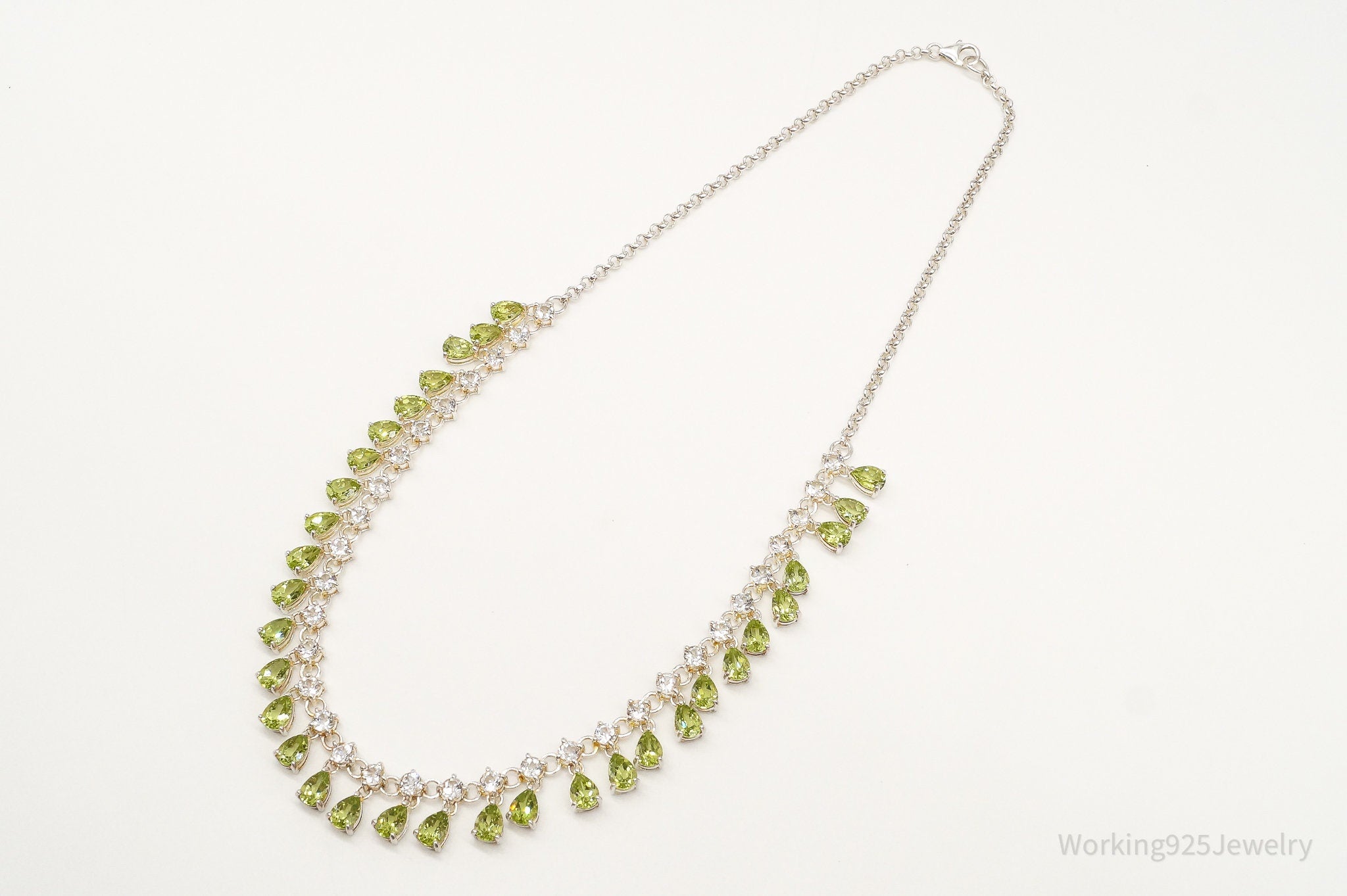 Vintage Peridot Cubic Zirconia Sterling Silver Necklace