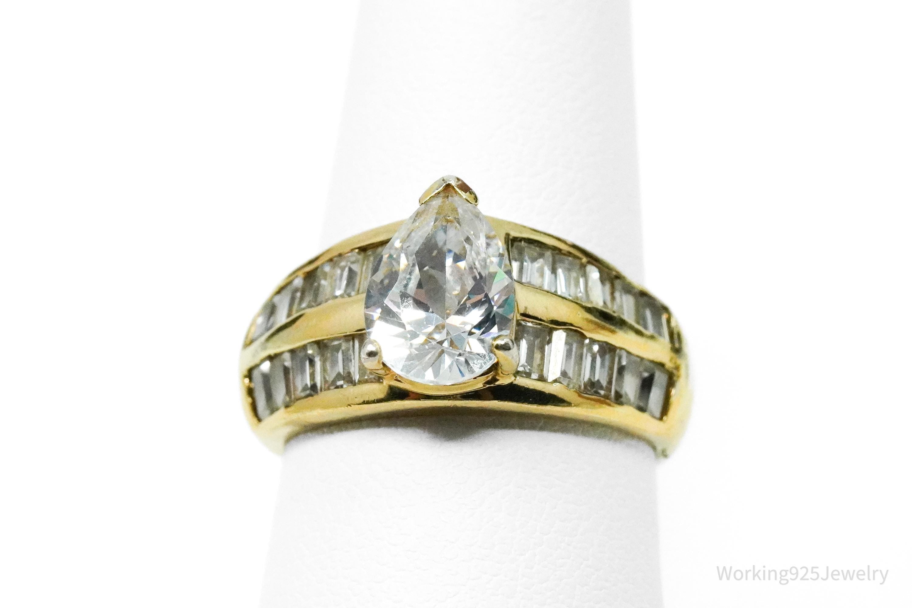 Vintage Gold Vermeil Cubic Zirconia Sterling Silver Ring - Size 7
