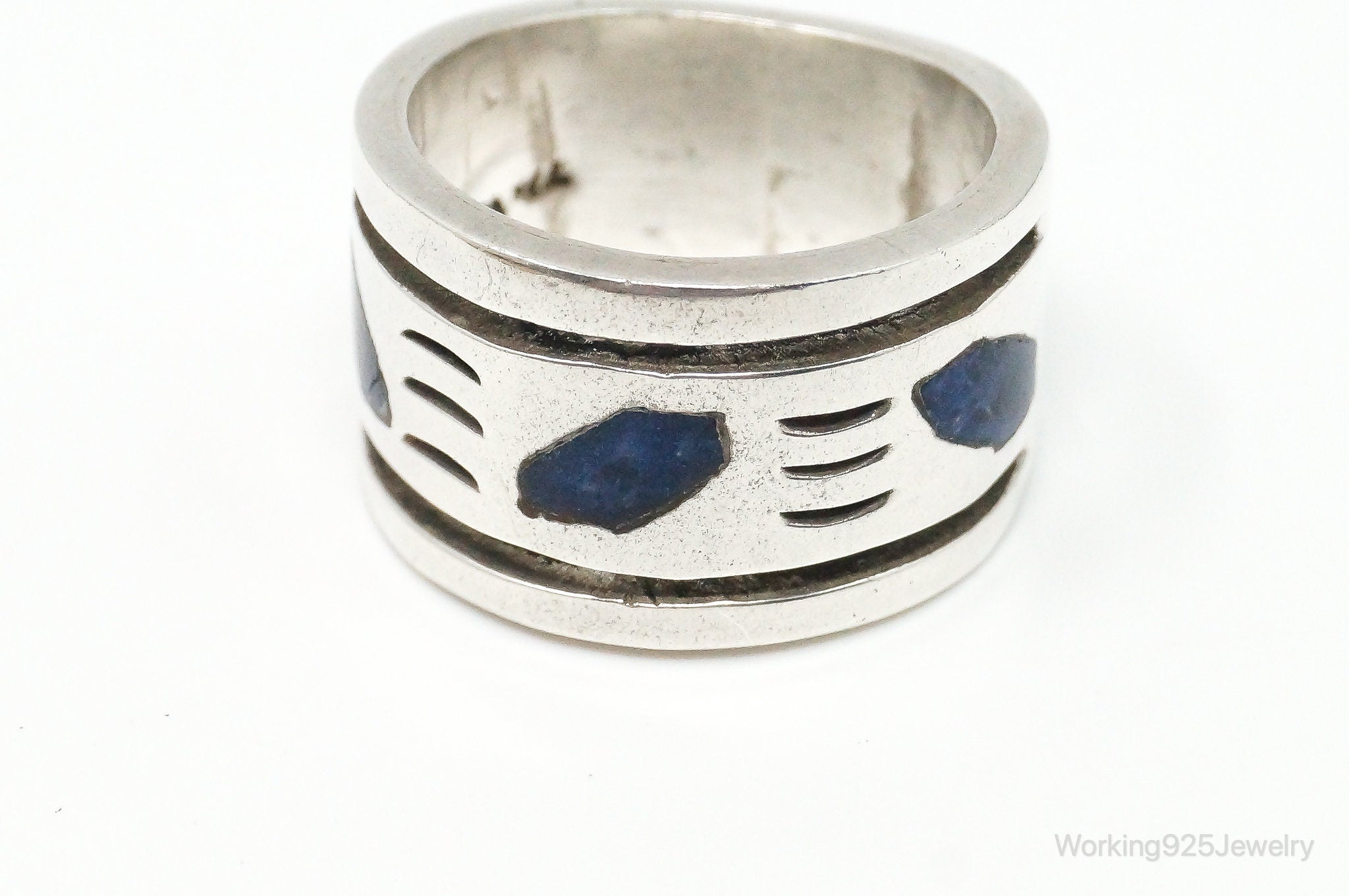 Vintage Mexico Designer Lapis Lazuli Sterling Silver Ring Size 10.25