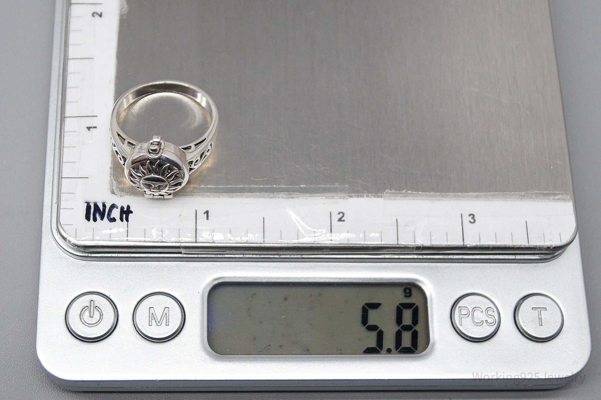 Vintage Boma Sun Face Locket Sterling Silver Ring - Size 7.5