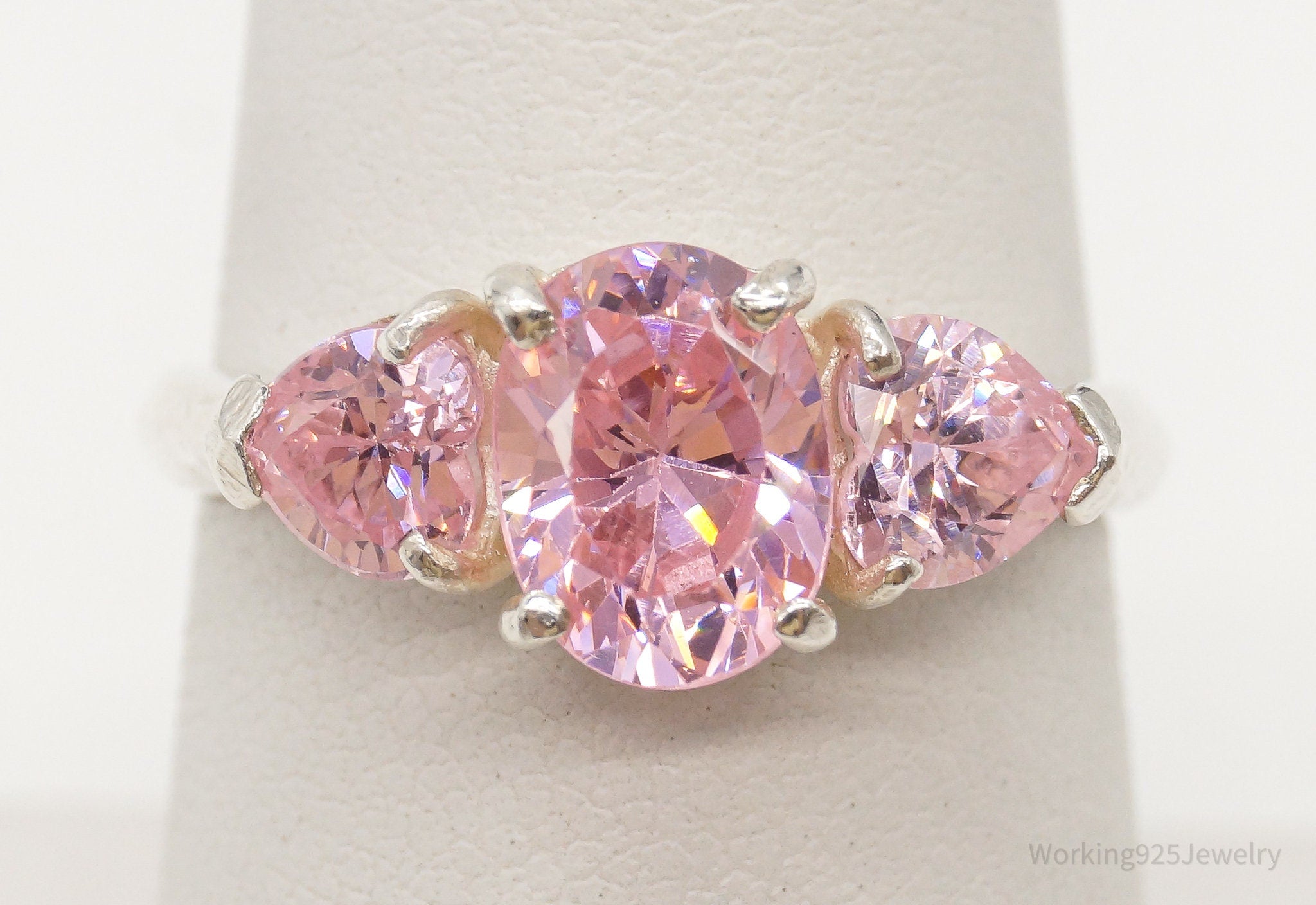 Vintage Pink Cubic Zirconia Sterling Silver Ring - Size 7