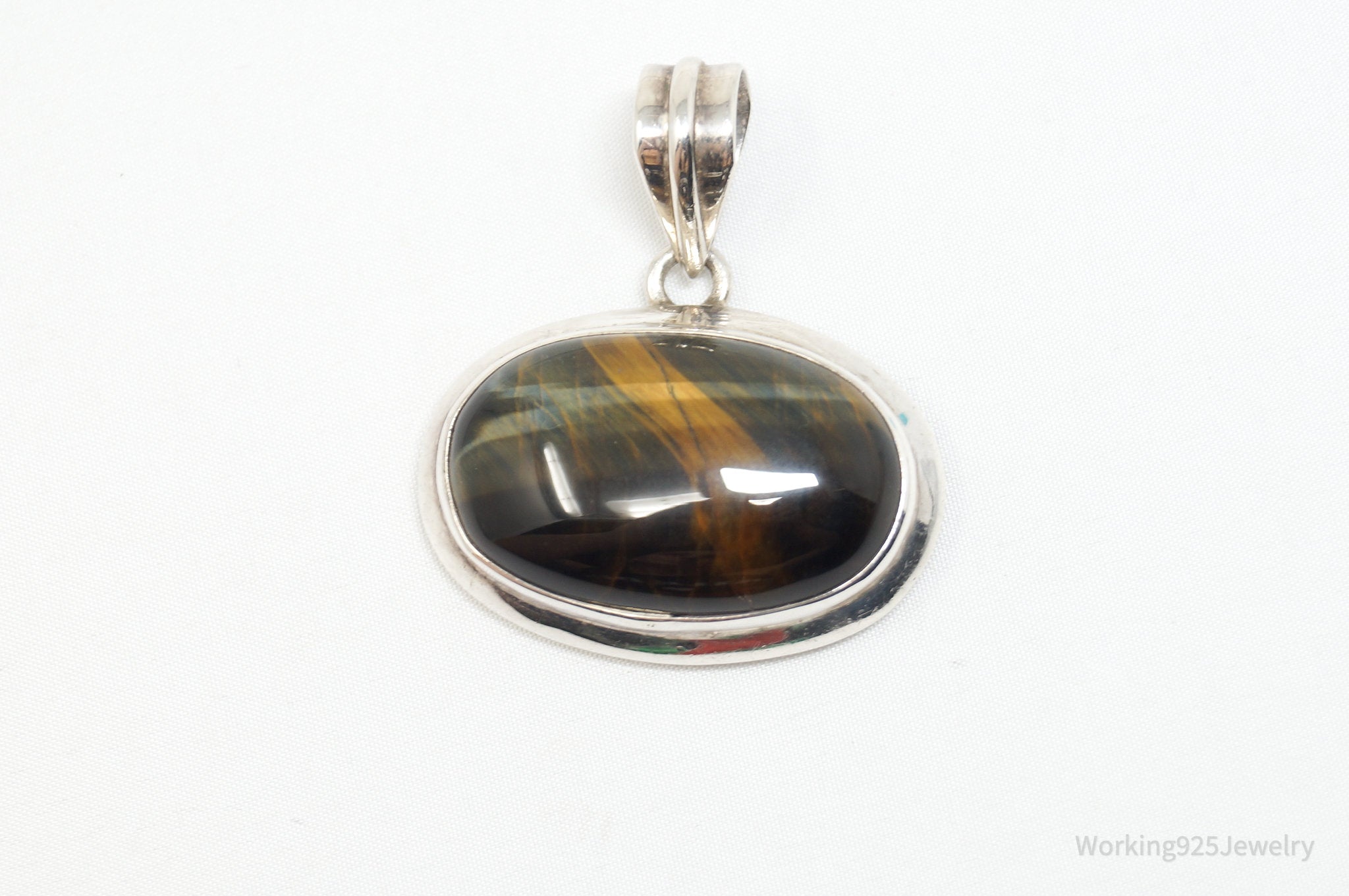 Vintage Southwestern Large Tigers Eye Sterling Silver Necklace Pendant