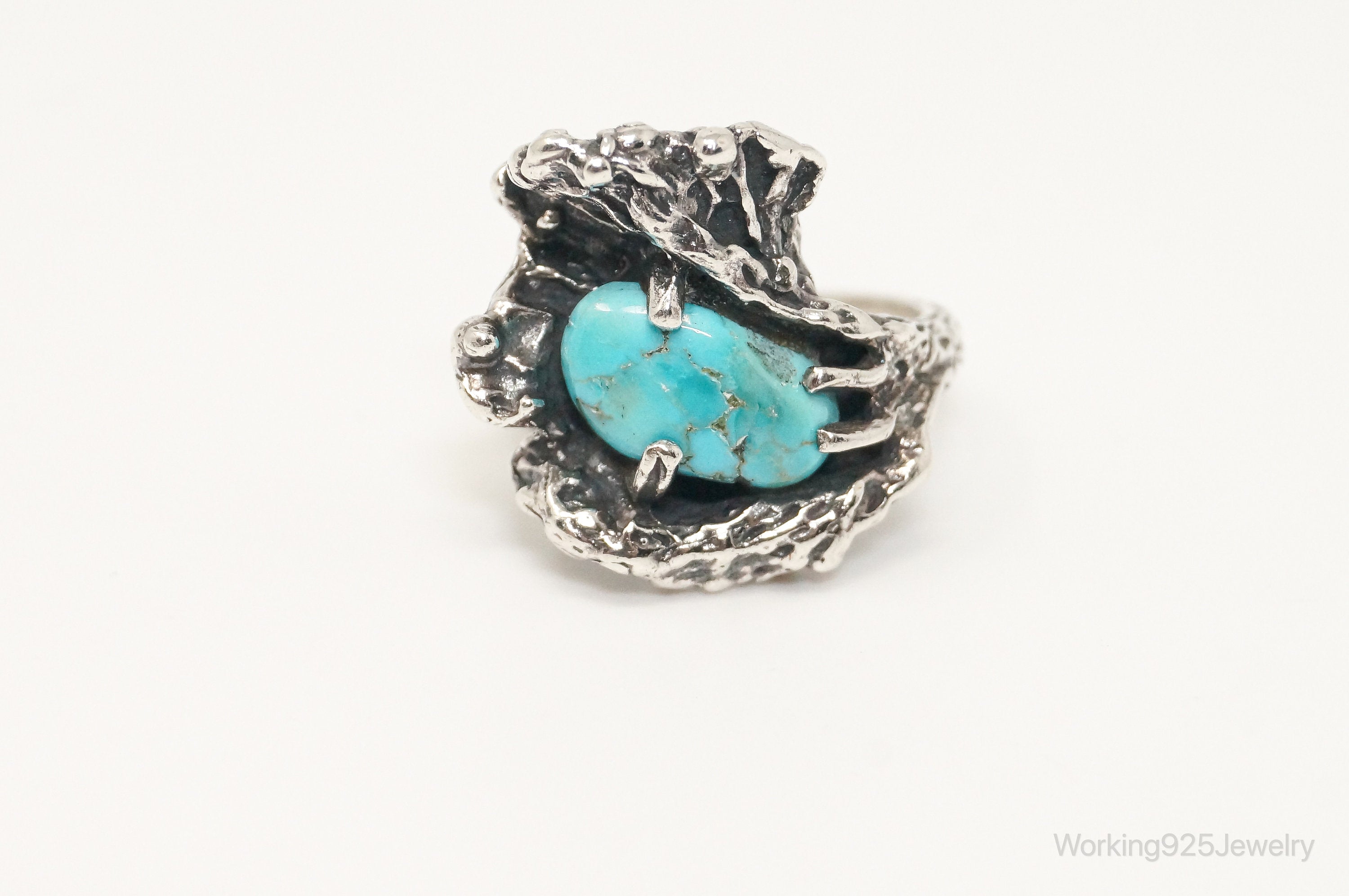 Vtg Native American Turquoise Unsigned Sterling Silver Ring - Sz 5