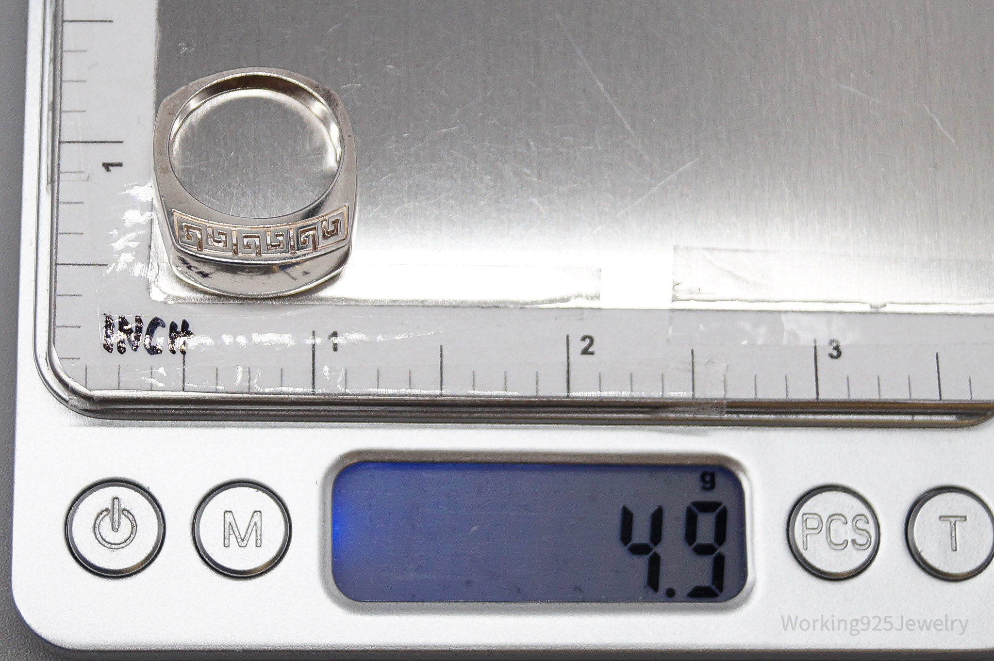 Vintage Greek Key 999 Silver Band Ring - Size 6