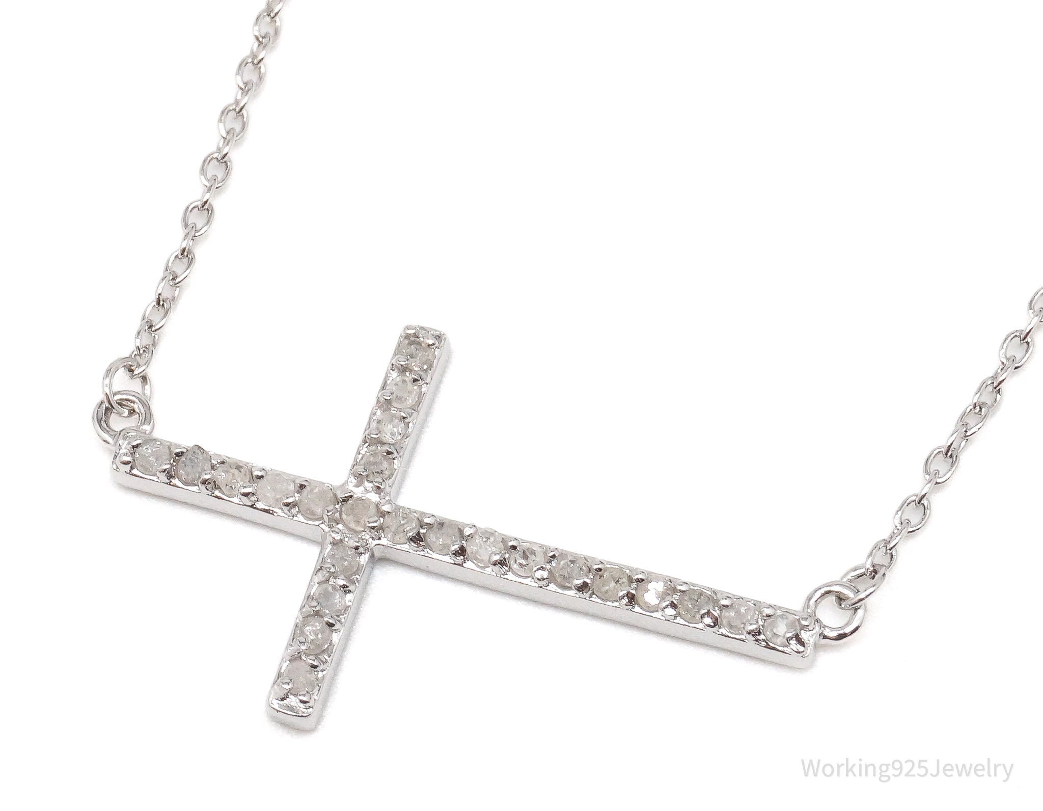 Vintage Diamond Cross Sterling Silver Necklace 16"