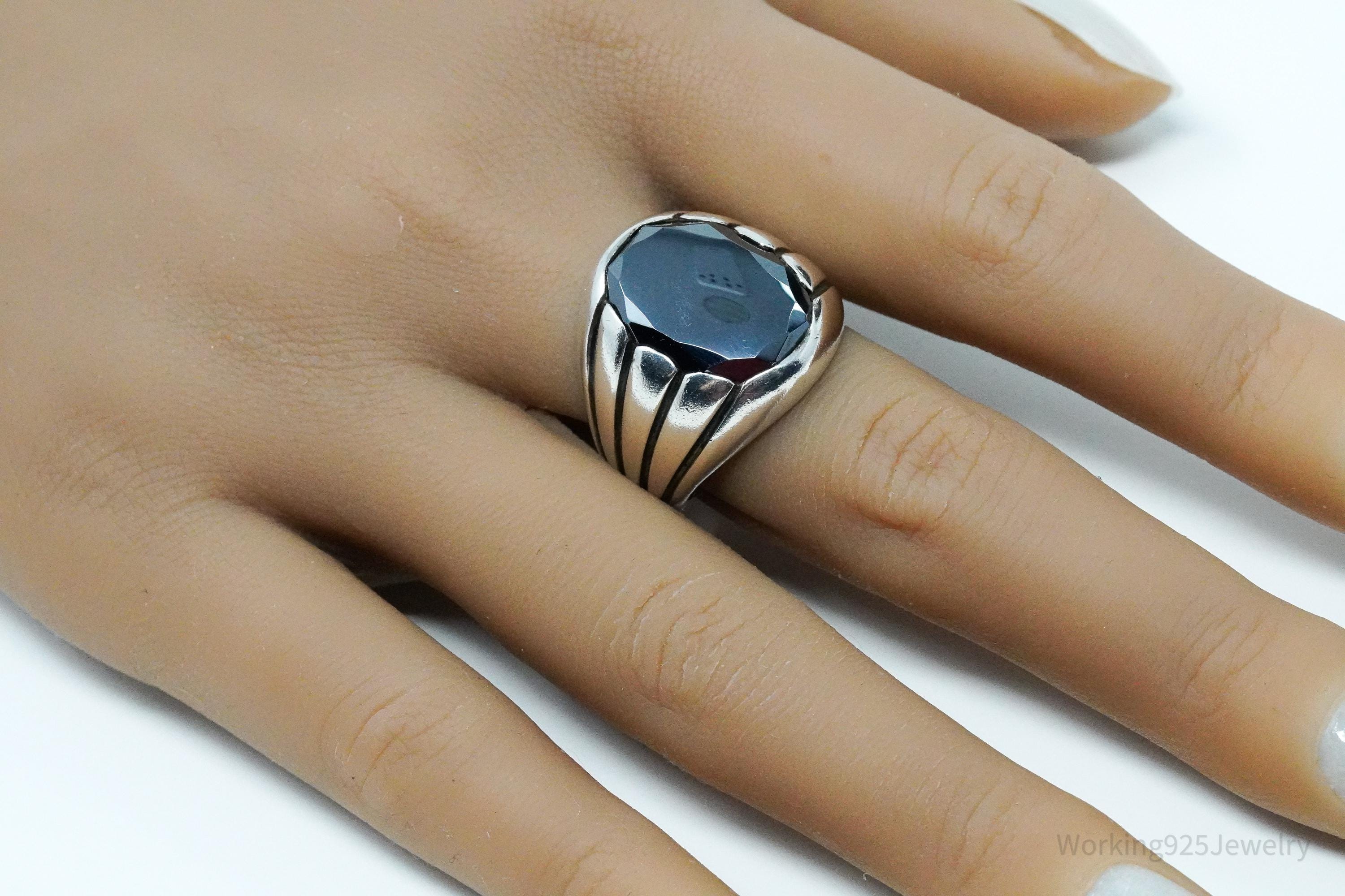 Vintage Designer WM Co Hematite Sterling Silver Ring - Size 9.5