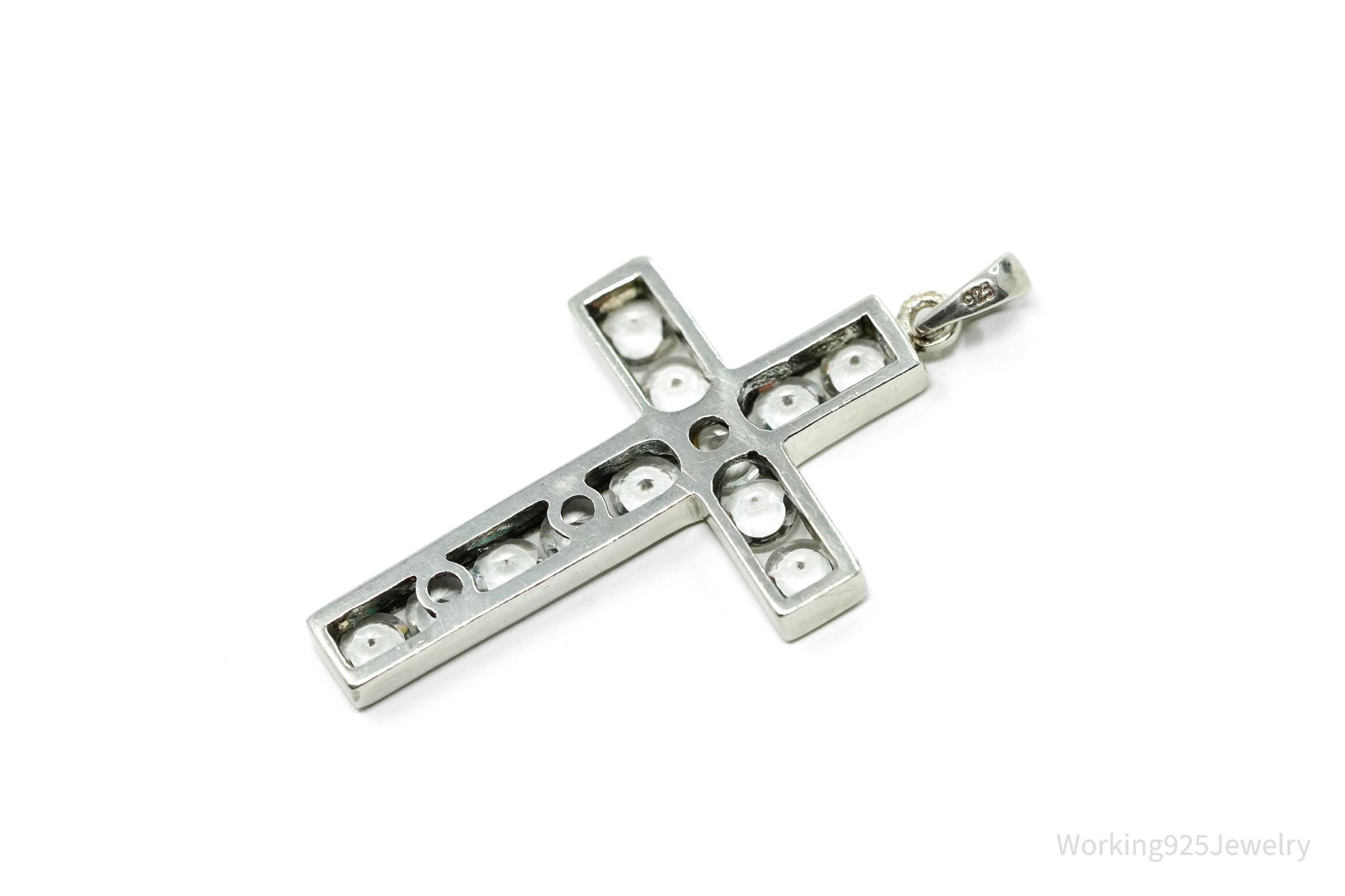 Vintage Crystal Cross Sterling Silver Necklace Pendant