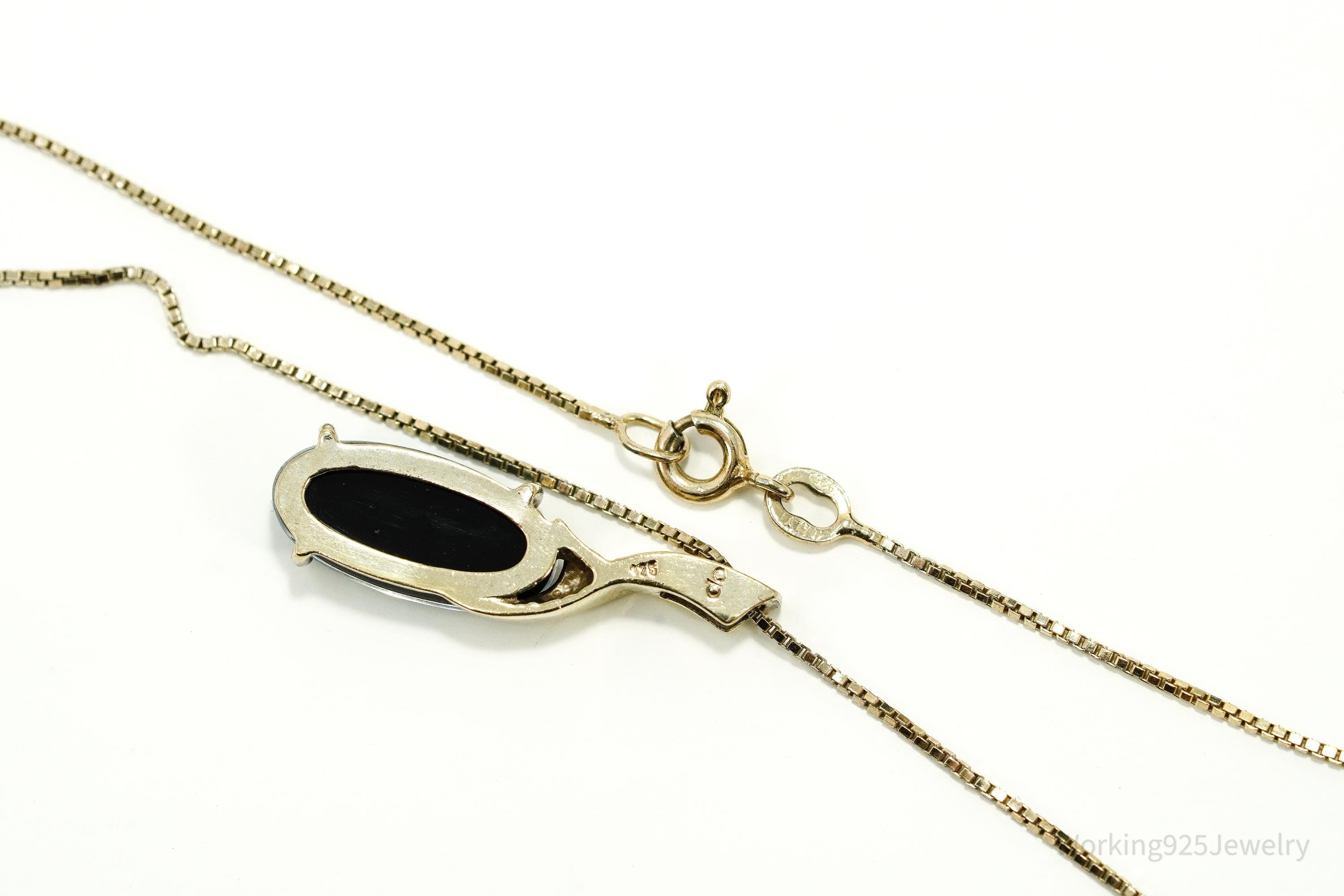 Vintage Blue Opal Triplet Gold Vermeil Sterling Silver Necklace 18"