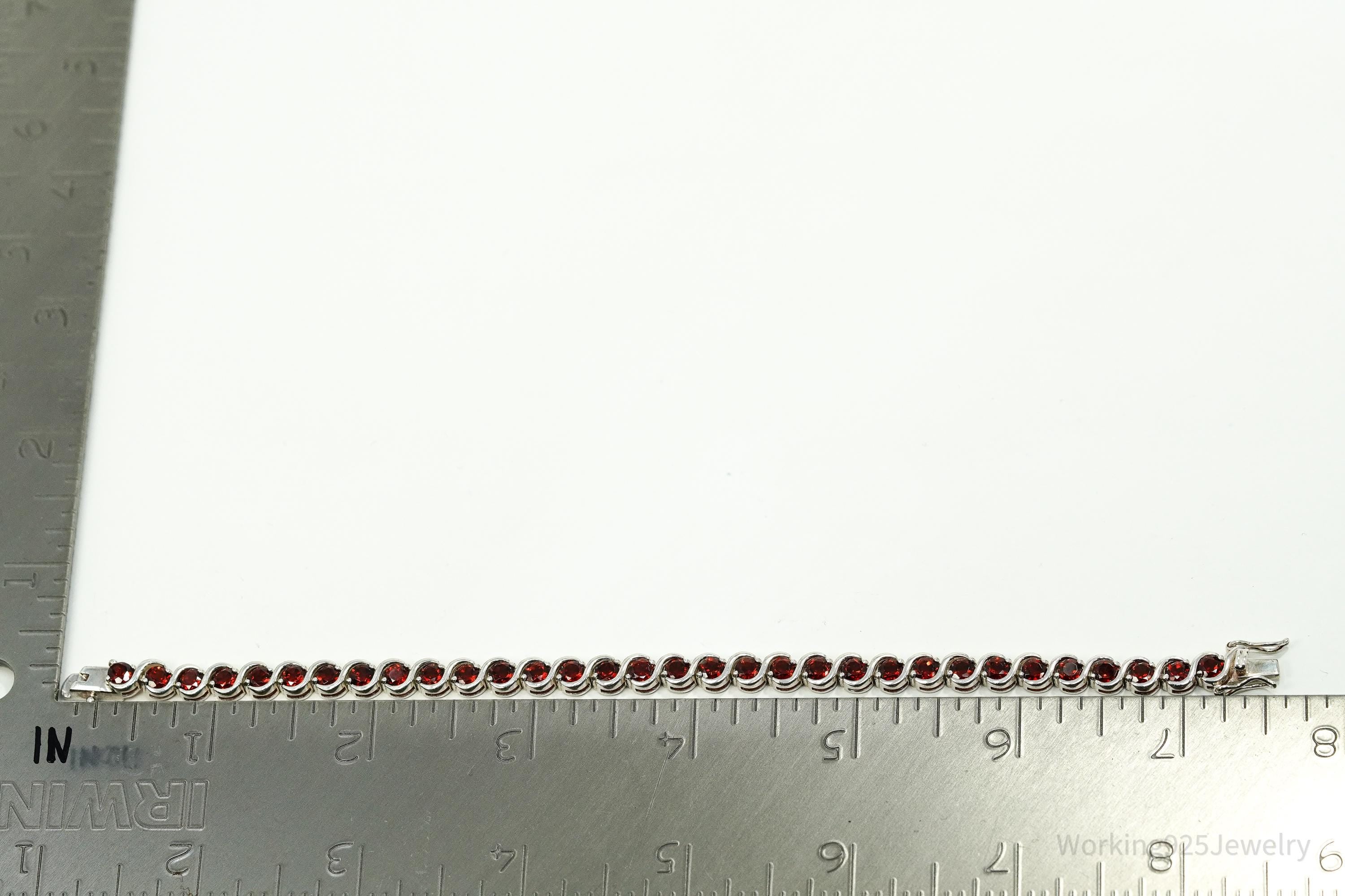 Vintage Red Garnet Sterling Silver Bracelet - 7.5"