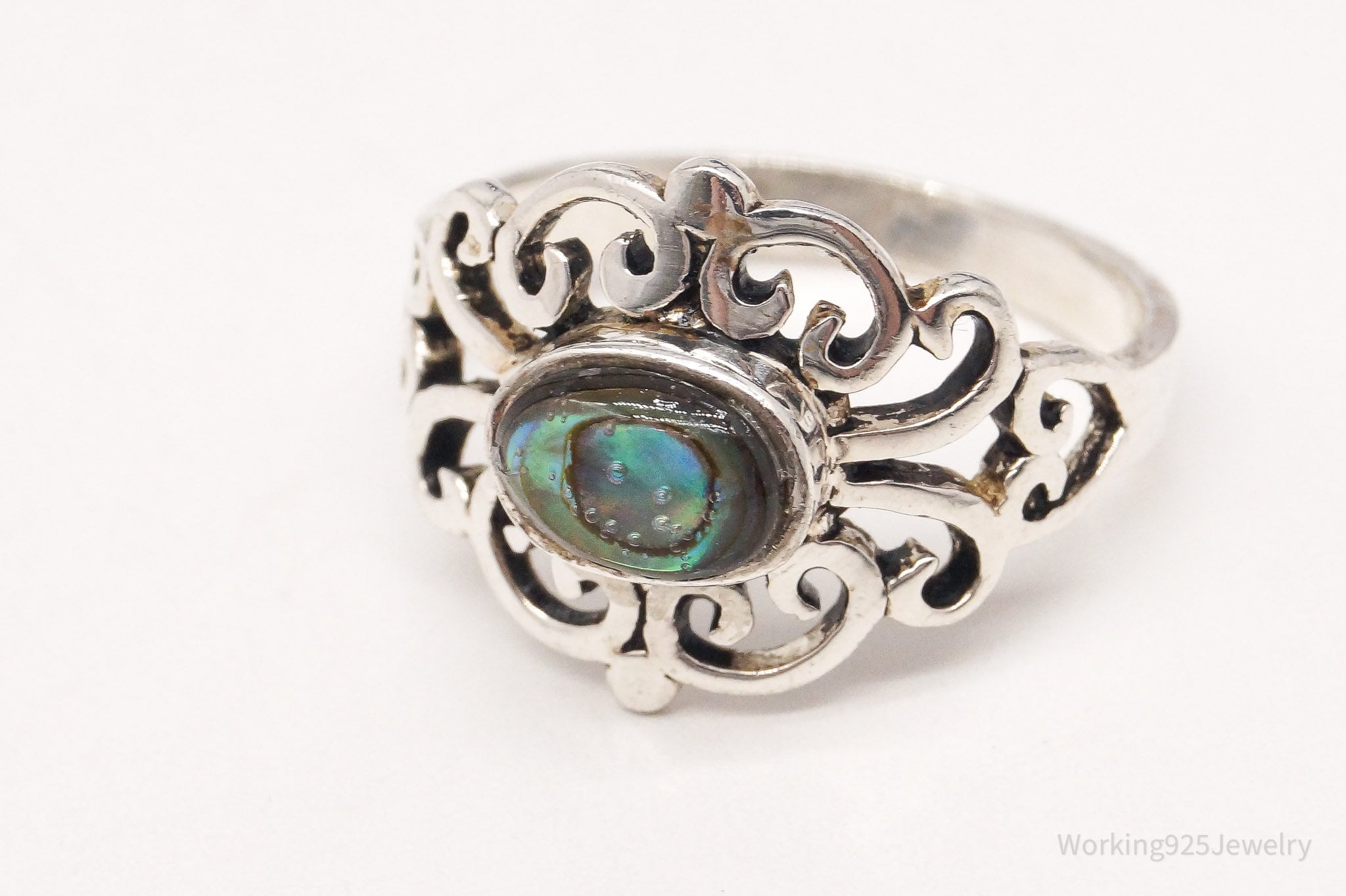 Vintage Paua Abalone Shell Sterling Silver Ring - Size 6.75