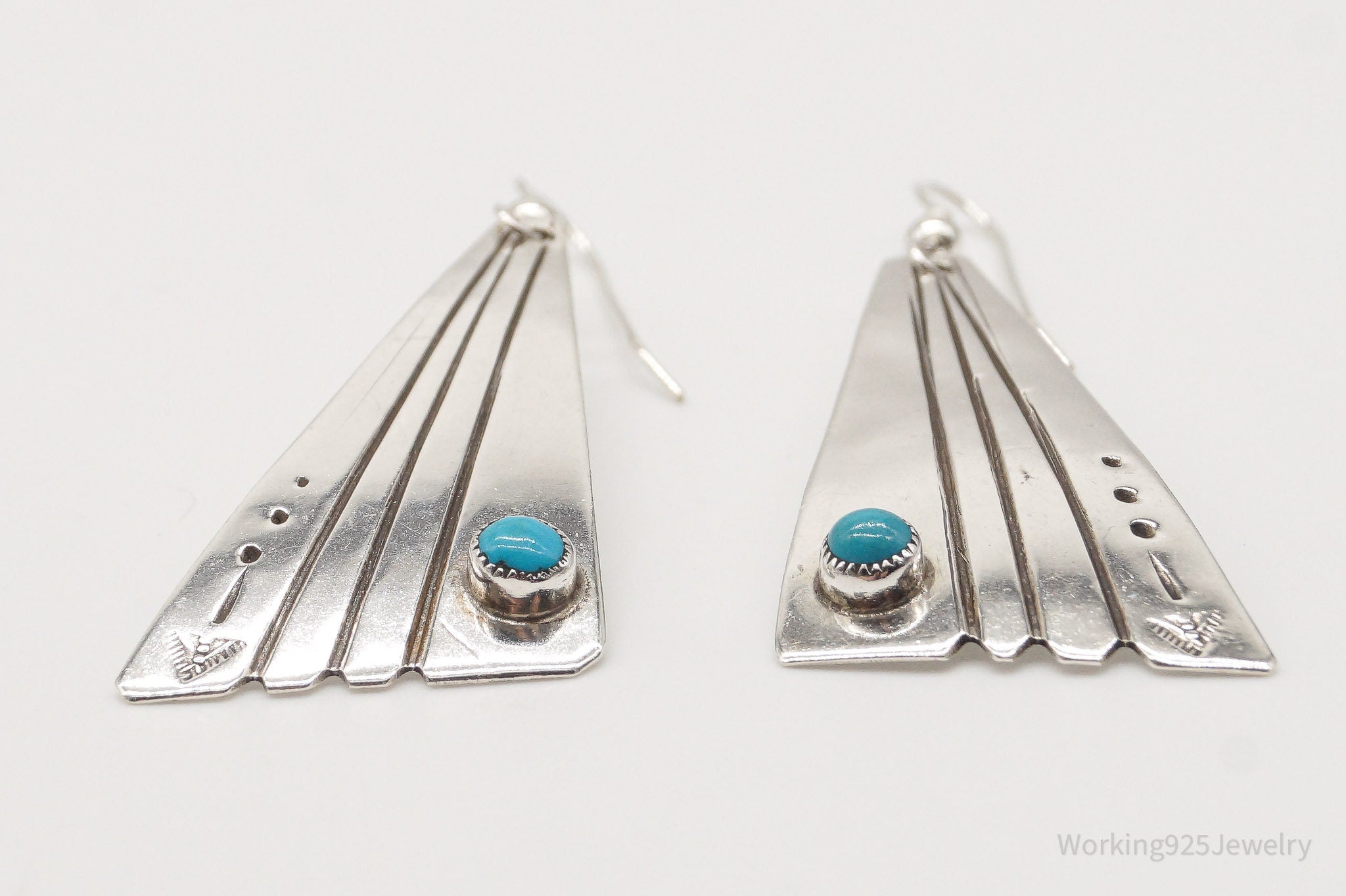 Vintage Native American Blue Turquoise Unsigned Silver Earrings