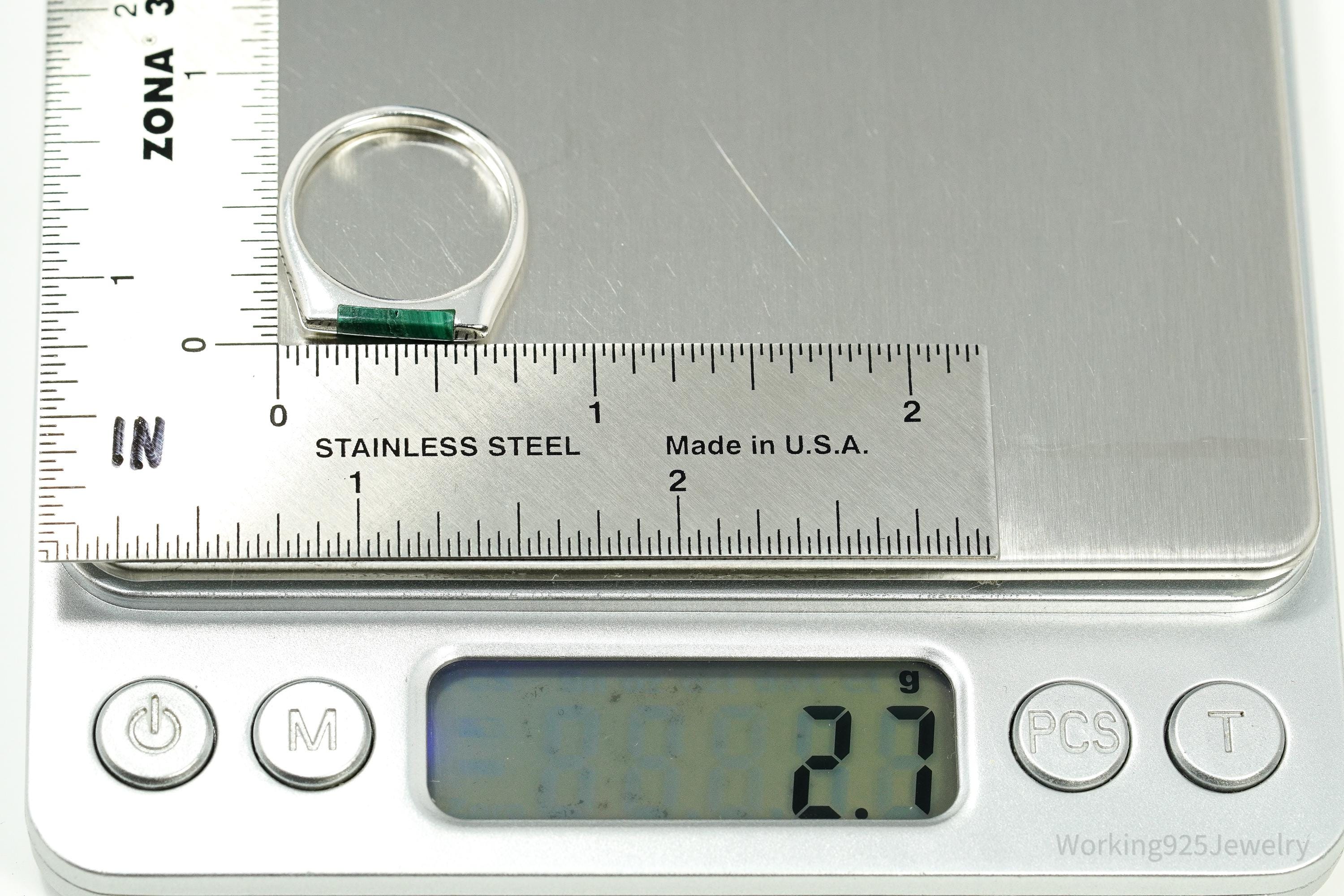 Vintage Malachite Sterling Silver Ring - Size 7