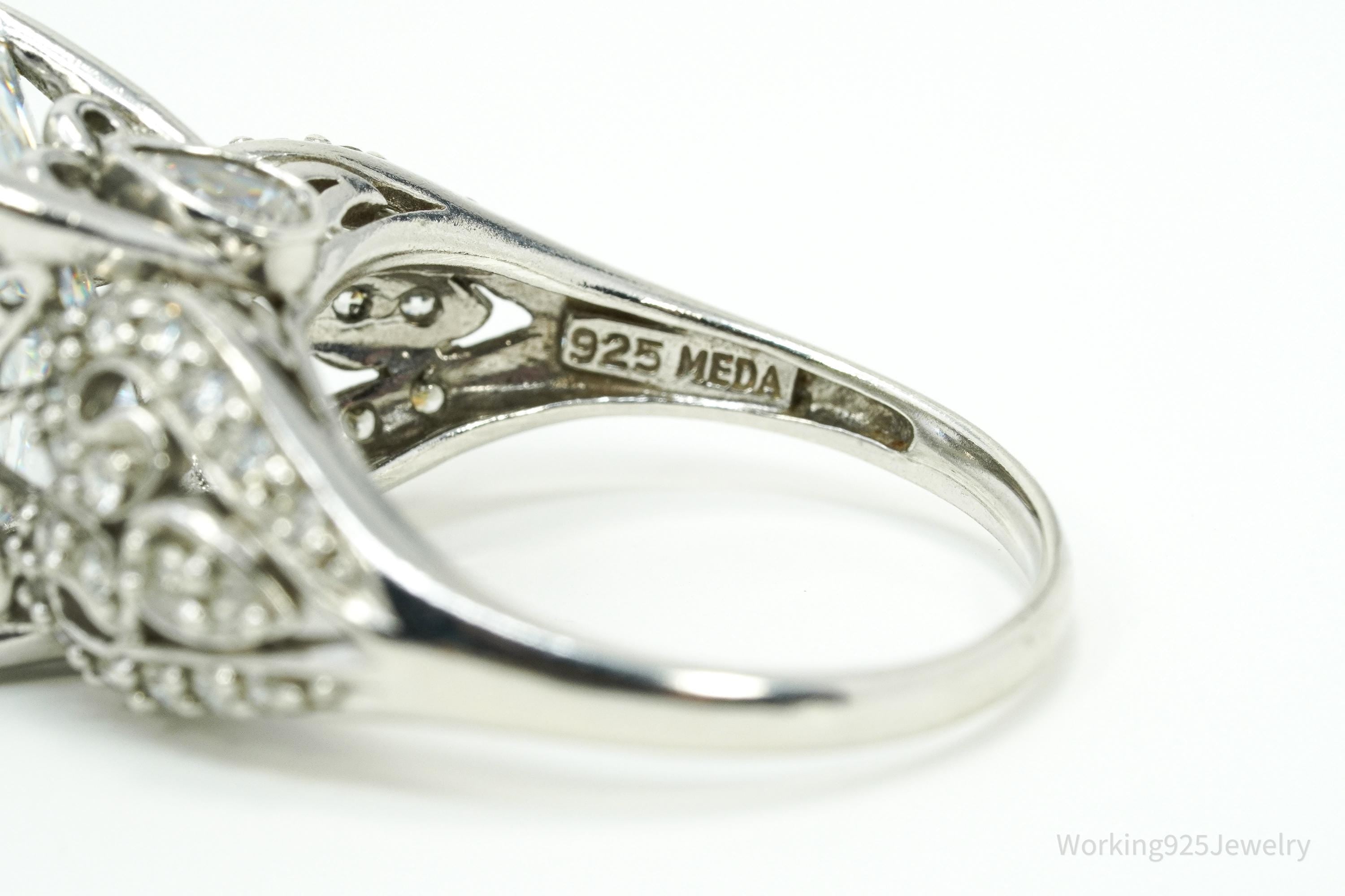 Vintage MEDA Large Cubic Zirconia Sterling Silver Ring Size 9