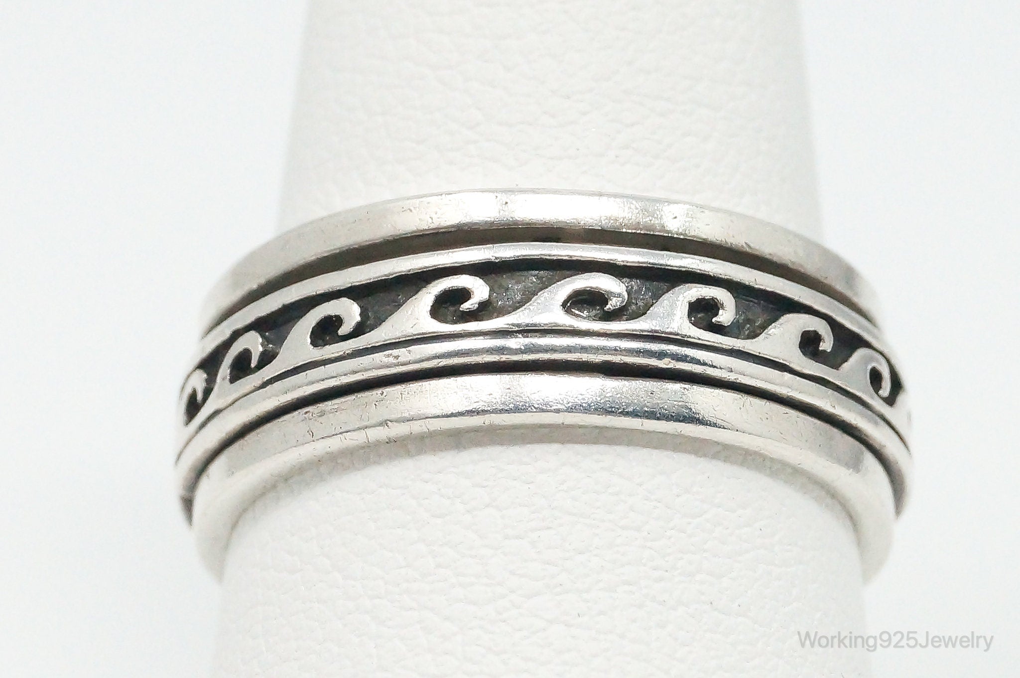 Vintage Southwestern Style Waves Sterling Silver Spinner Ring - Size 9.5