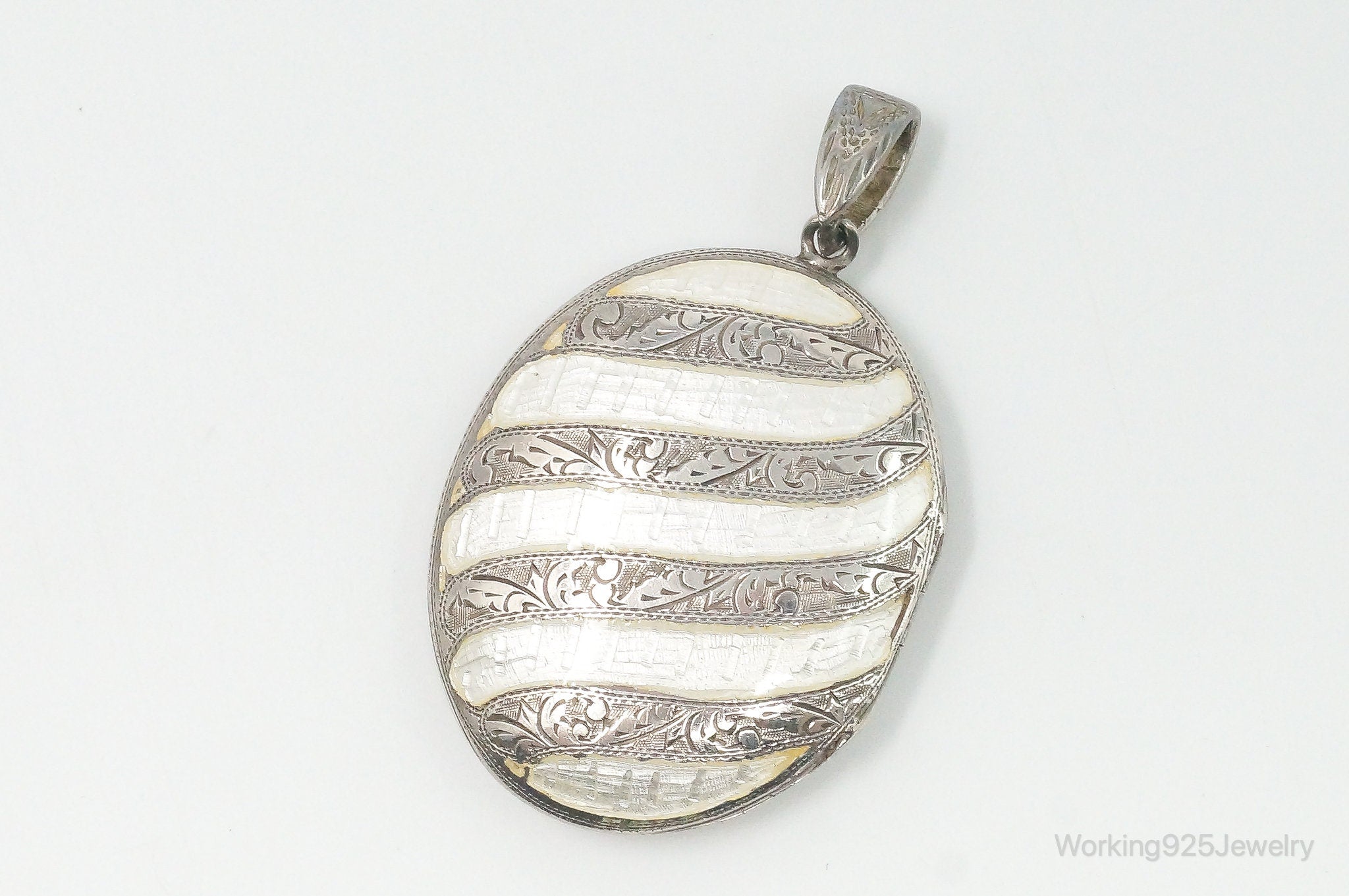 Vintage Siam White Enamel Sterling Silver Locket Pendant